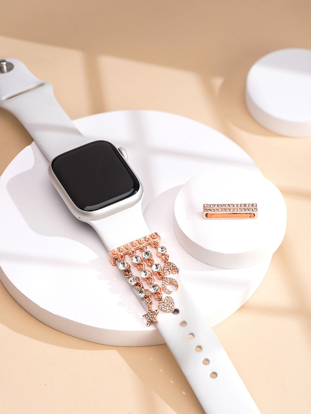 

Yellow Chimes 2 Pcs Stone Studded Watch Charms, Rose gold