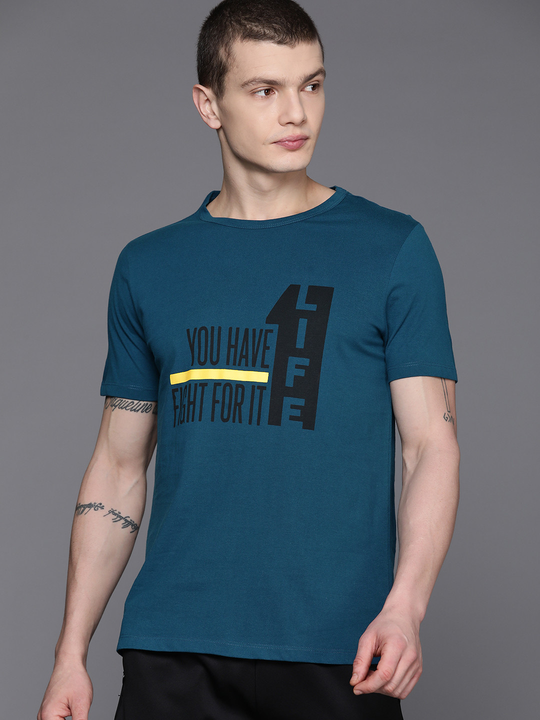 

HRX by Hrithik Roshan Men Typography Printed Regular Fit T-shirt, Teal