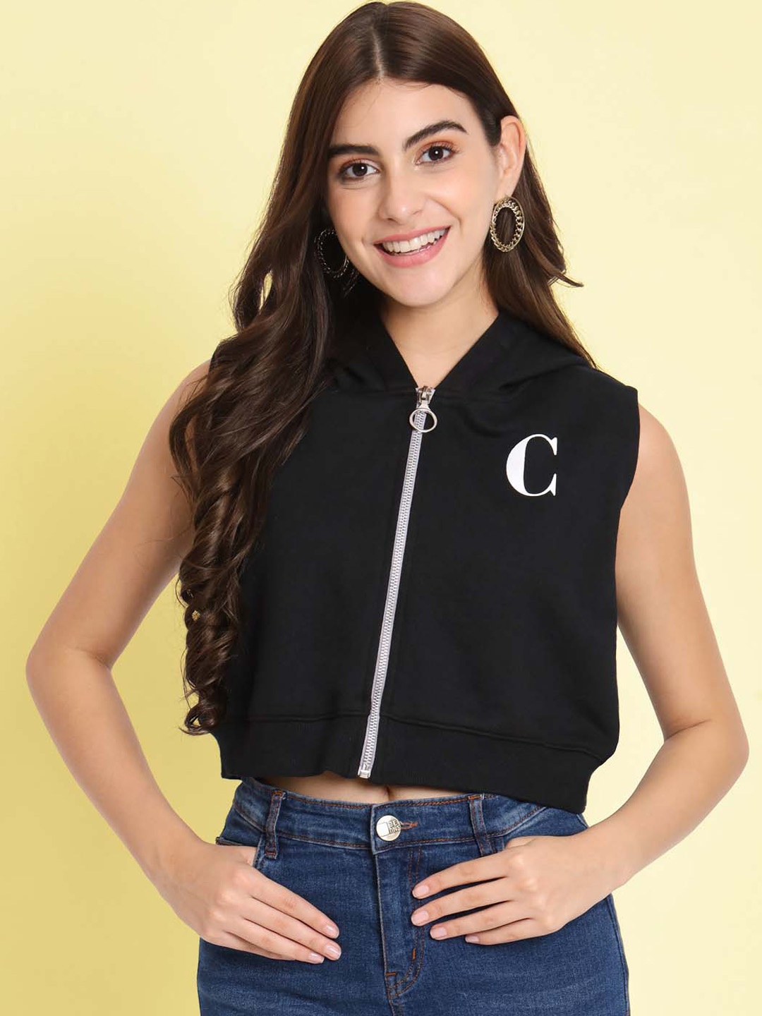 CHARMGAL Hooded Cotton Crop Bomber Jacket, Black