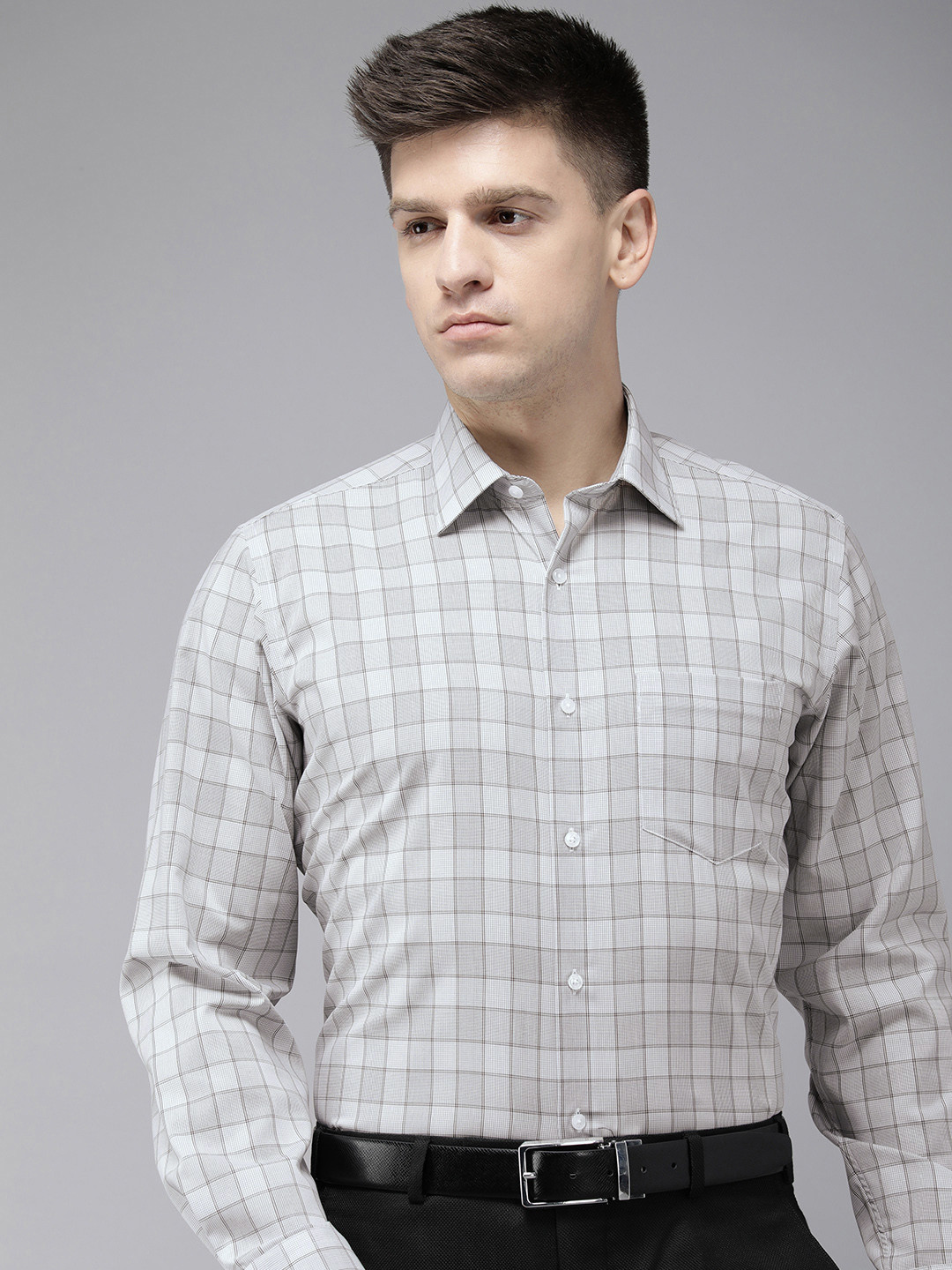 

Van Heusen Pure Cotton Custom Fit Opaque Checked Formal Shirt, Grey