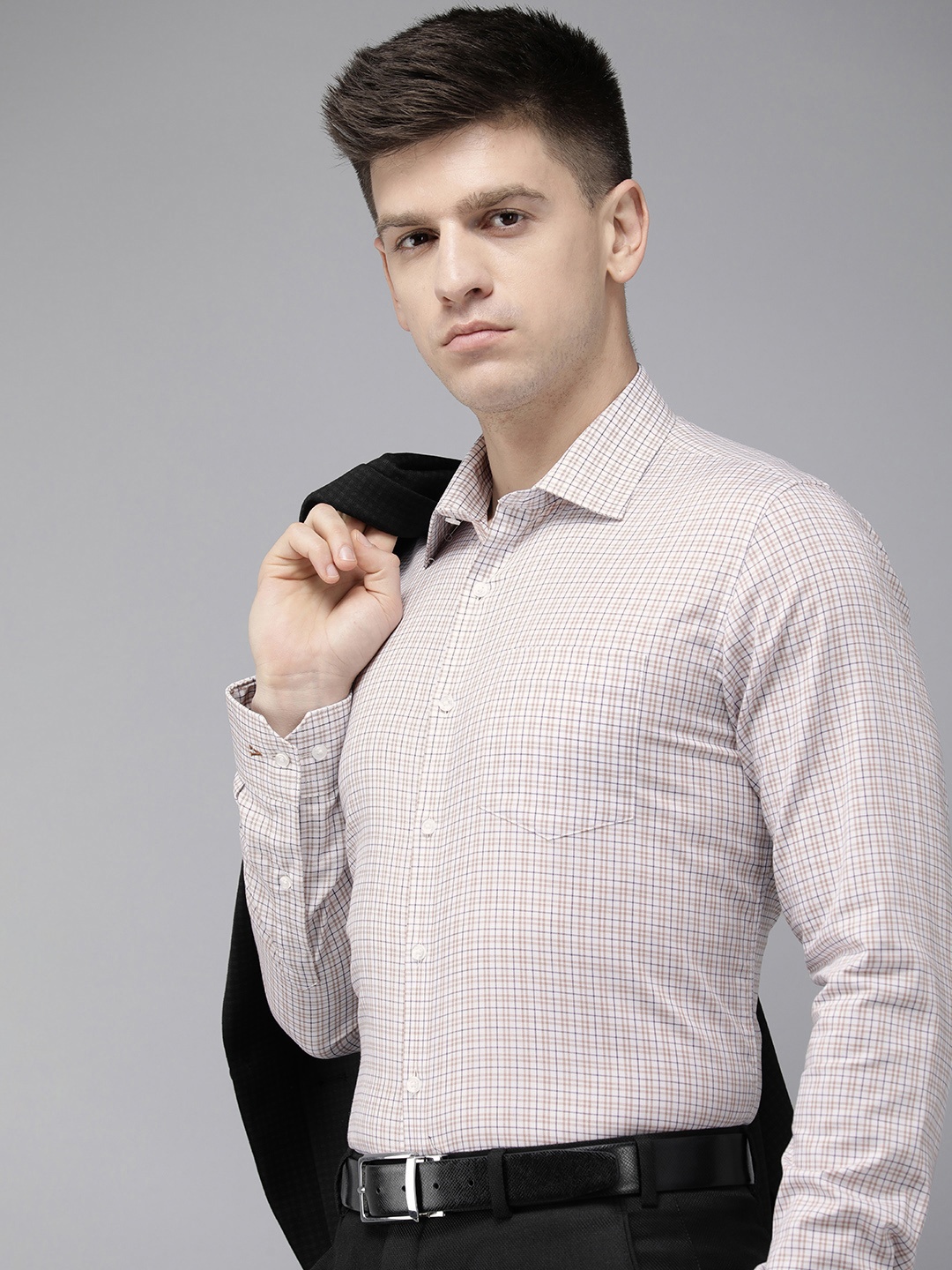 

Van Heusen Pure Cotton Slim Fit Opaque Checked Formal Shirt, Brown
