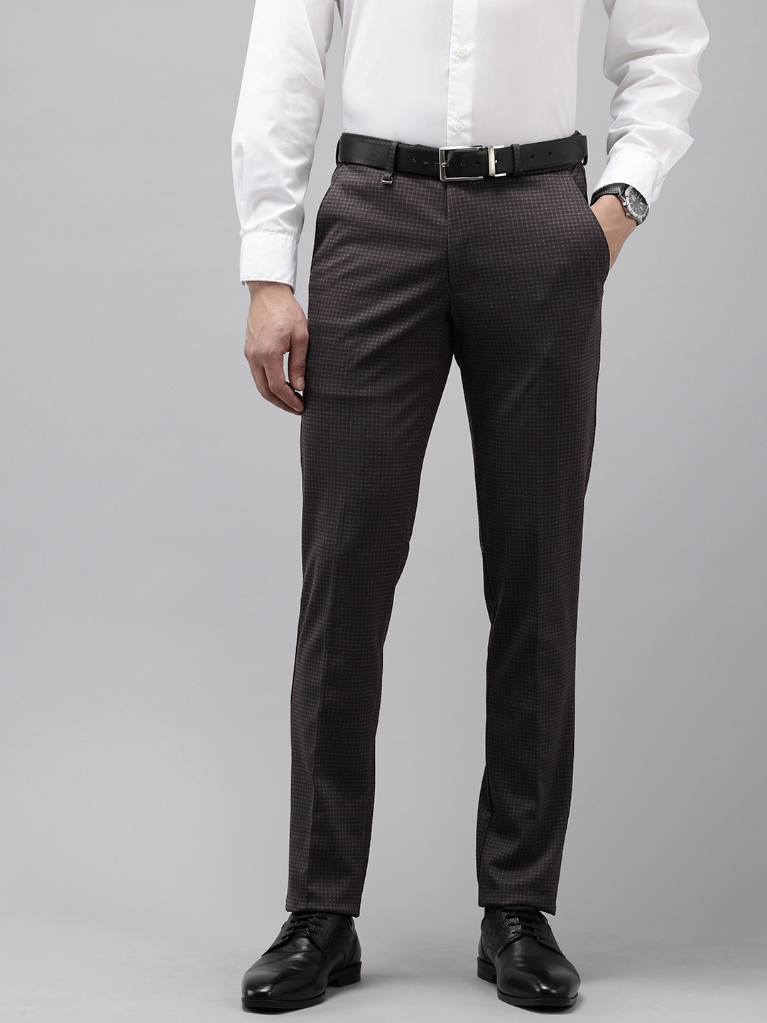 

Van Heusen Men Checked Ultra Slim Fit Trousers, Black