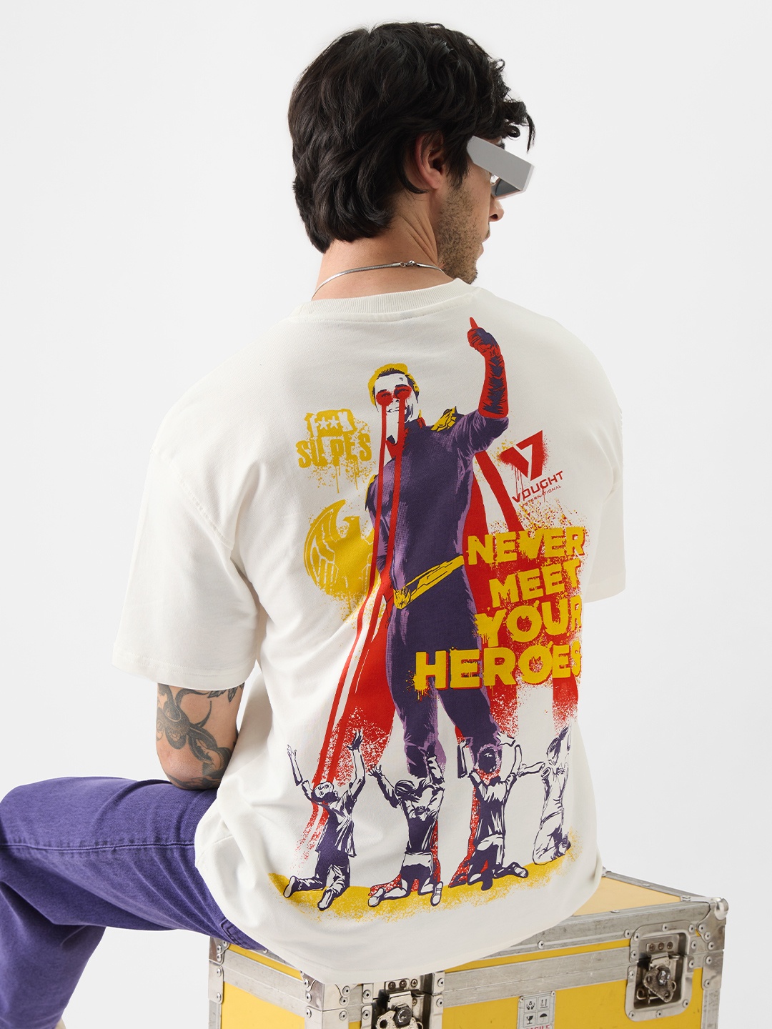 

The Souled Store White The Boys Printed Longline Oversized Pure Cotton T-shirt