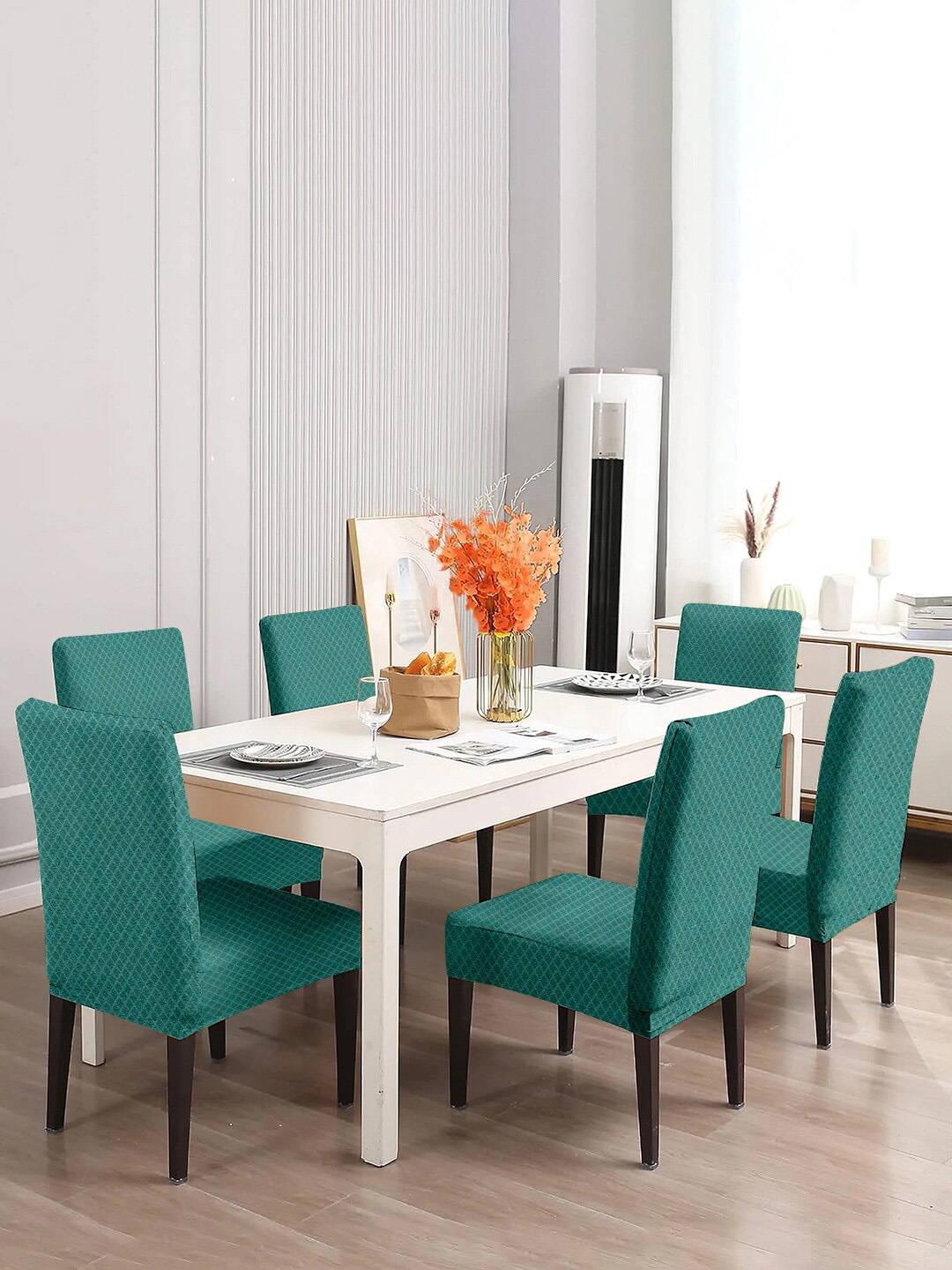 

Cortina Teal Green 6 Pieces Printed Comfortable Dining Chair Cover