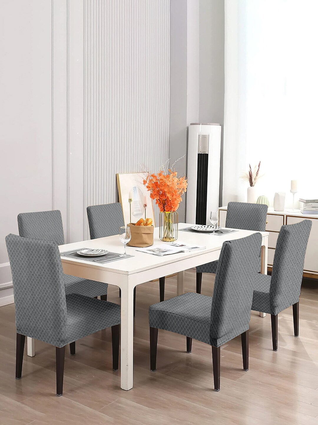

Cortina Grey 6 Pieces Printed Comfortable Dining Chair Cover