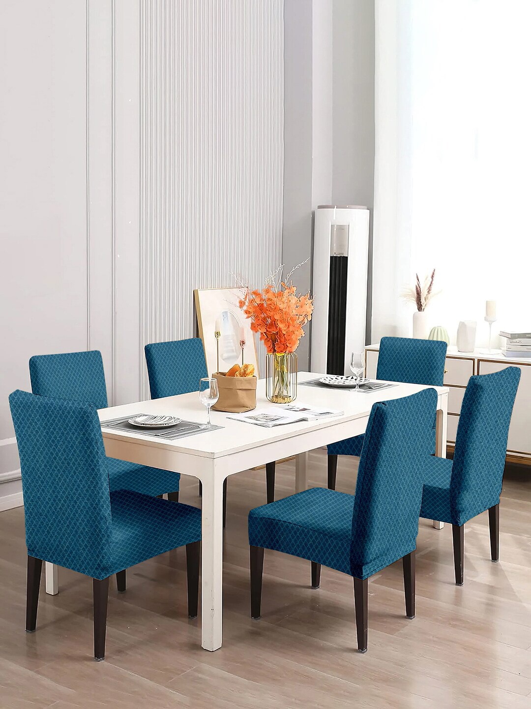 

Cortina Blue 6 Pieces Printed Comfortable Dining Chair Cover