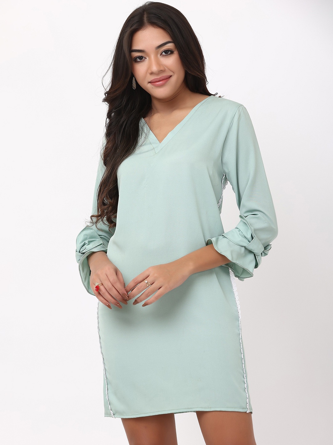 

TSM A-Line Bell Sleeve V-Neck A-Line Dress, Sea green