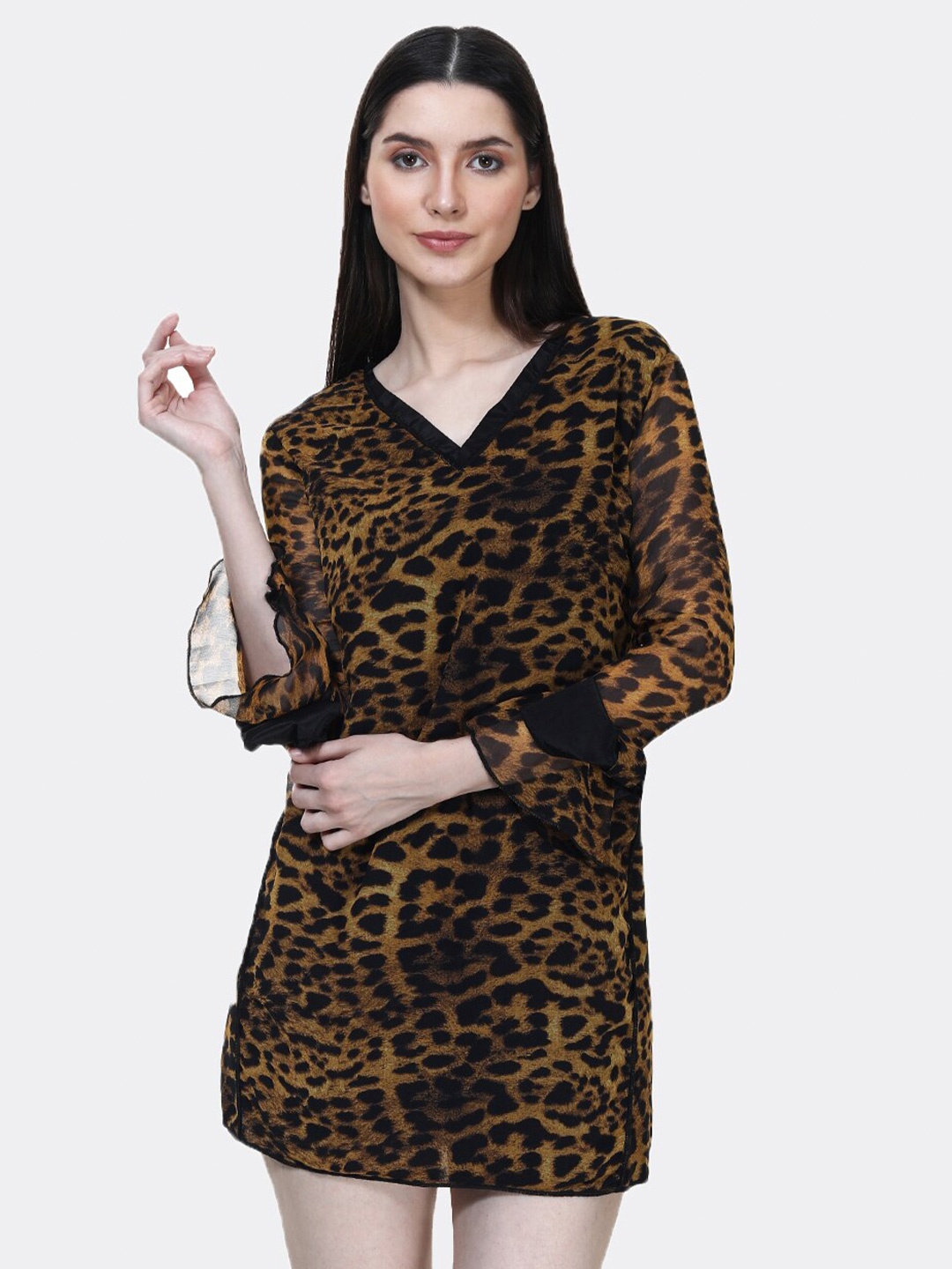 

TSM Animal Printed Georgette A-Line Mini Dress, Brown