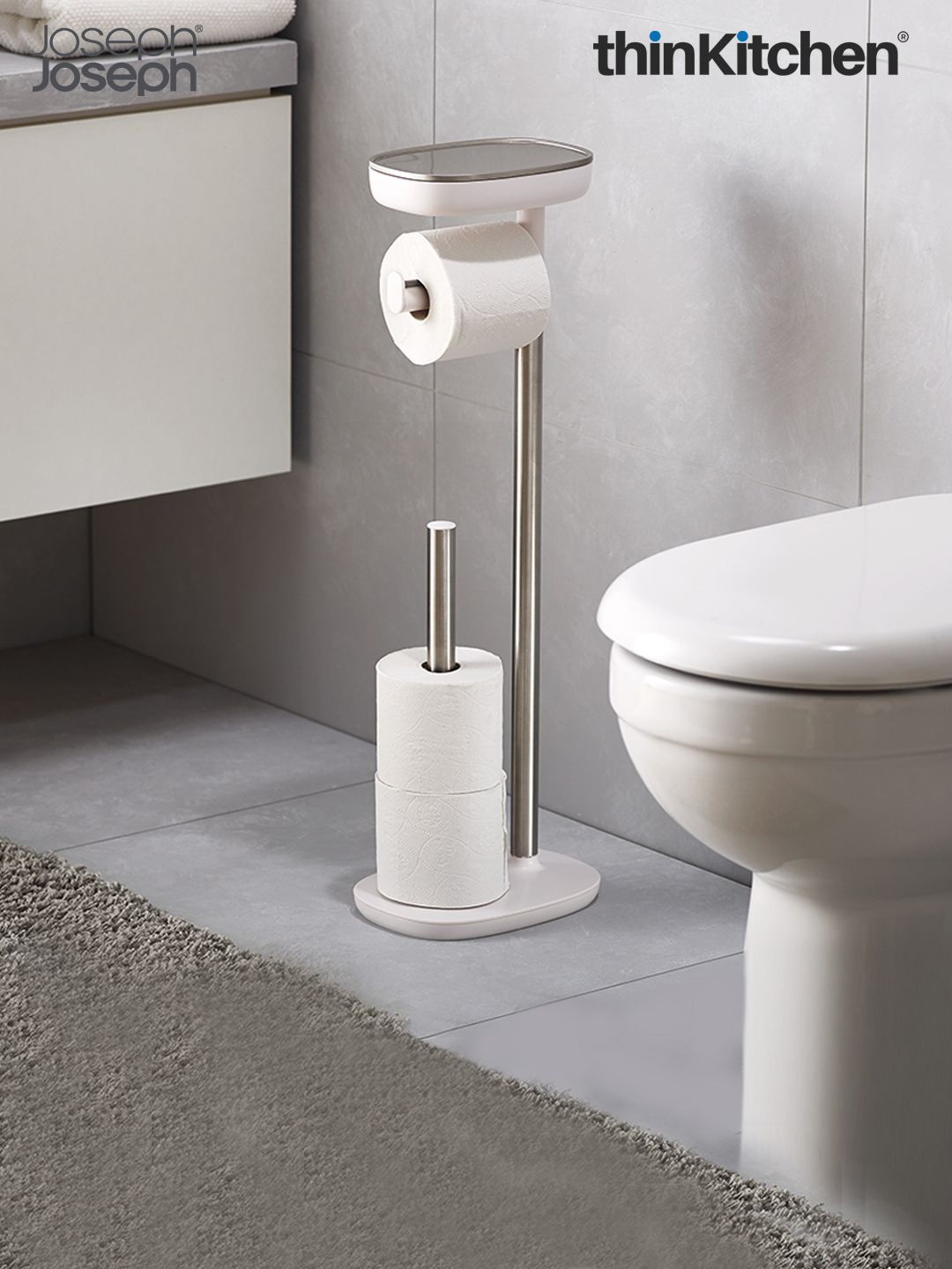 

Joseph Joseph Grey Easy Store Toilet Paper Stand Bathroom Accessories, Silver