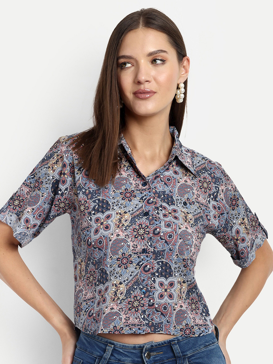 

FERY LONDON Ethnic Motifs Printed Casual Shirt, Blue