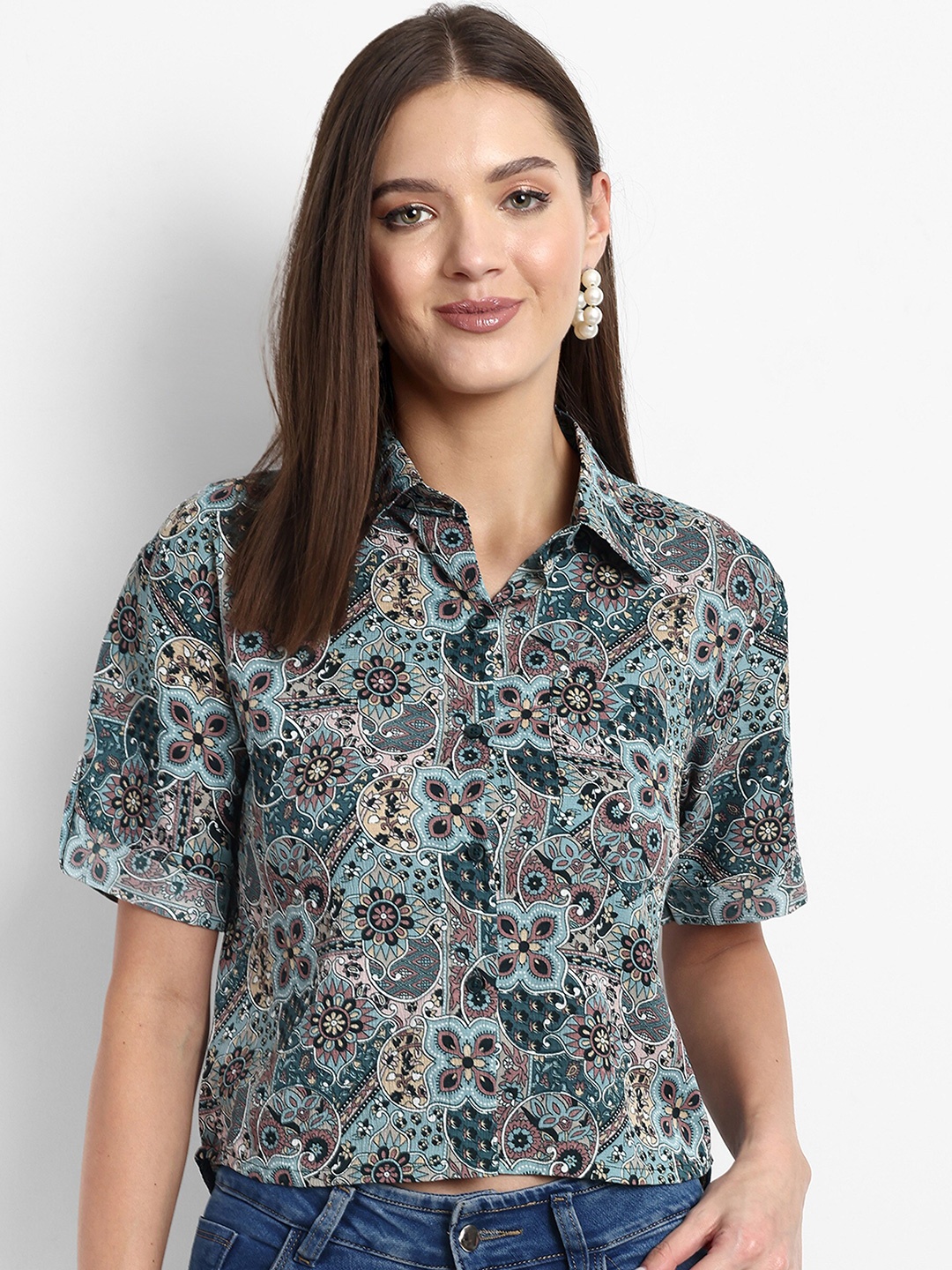 

FERY LONDON Ethnic Motifs Printed Casual Shirt, Green