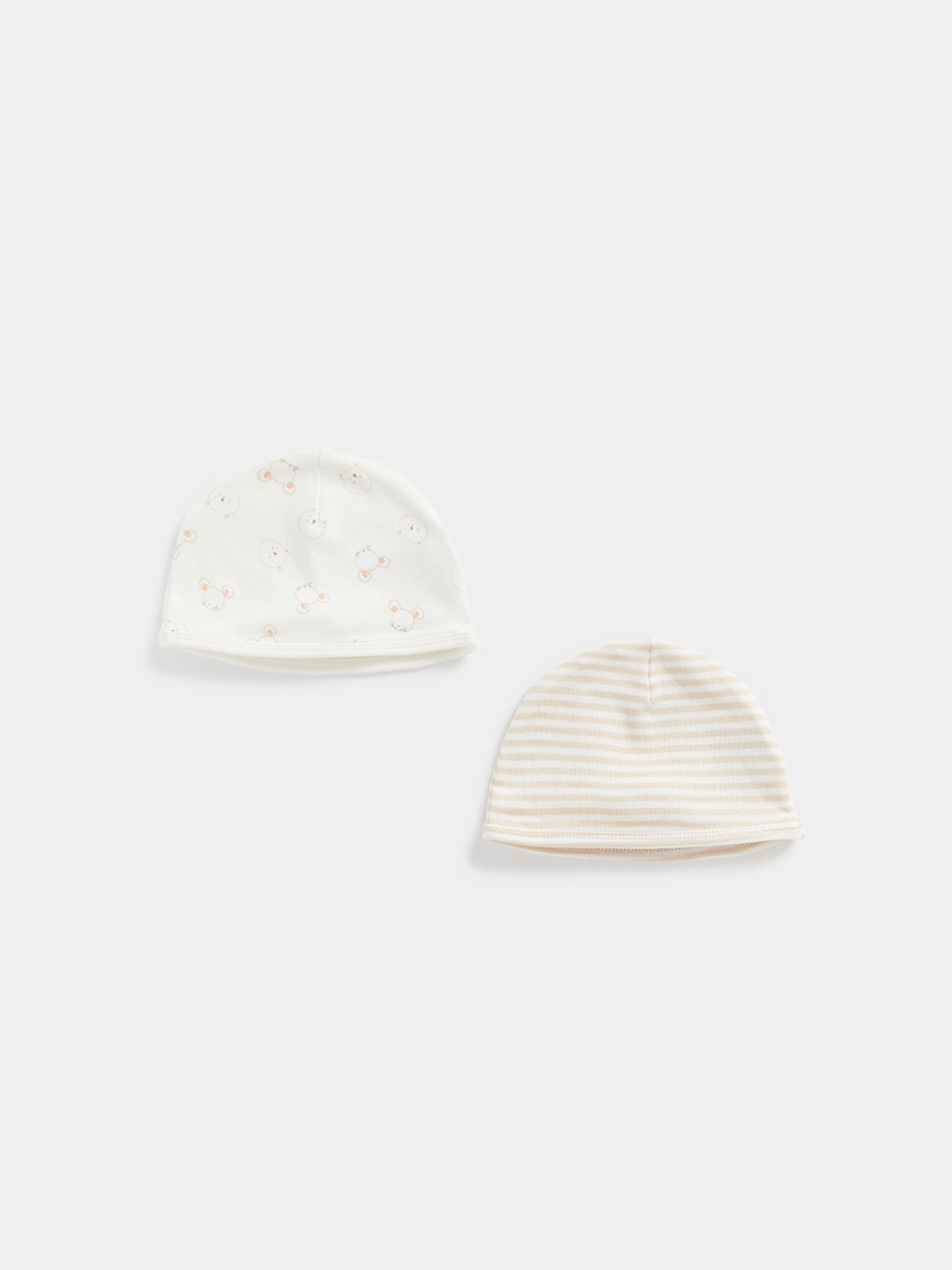 

mothercare Infant Kids Pack Of 2 Printed Pure Cotton Beanie, White