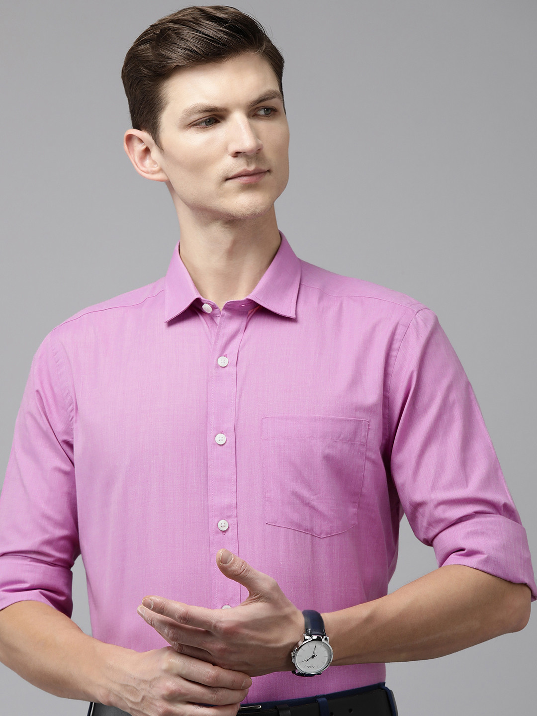 

Park Avenue Self Design Textured Formal Shirt, Pink