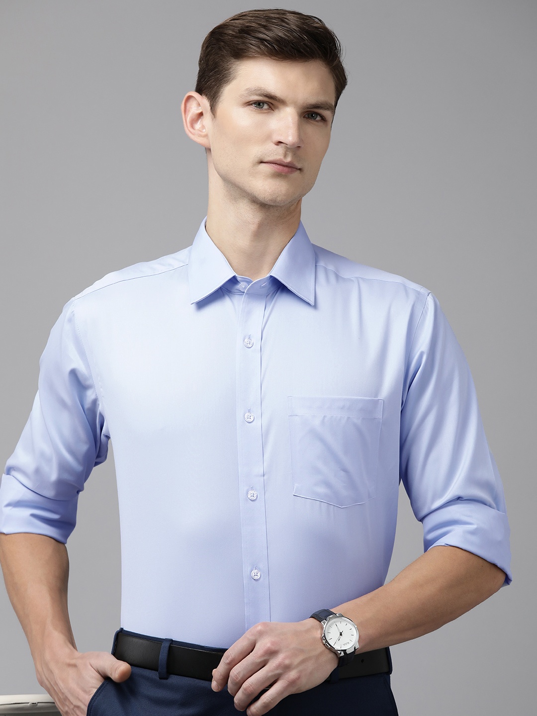 

Park Avenue Pure Cotton Solid Long Sleeves Formal Shirt, Blue