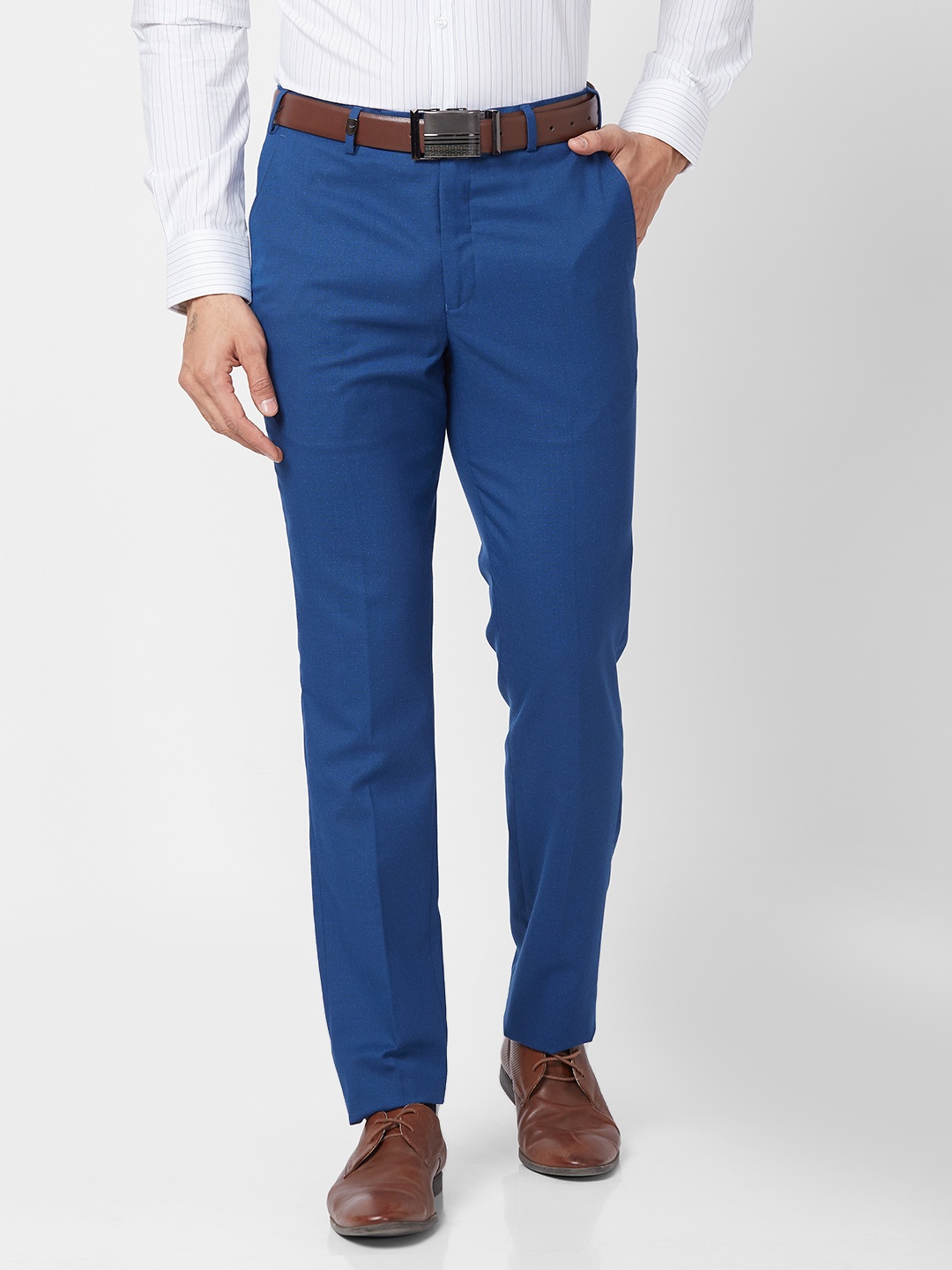 

Park Avenue Men Textured Super Slim Fit Formal Trousers, Blue