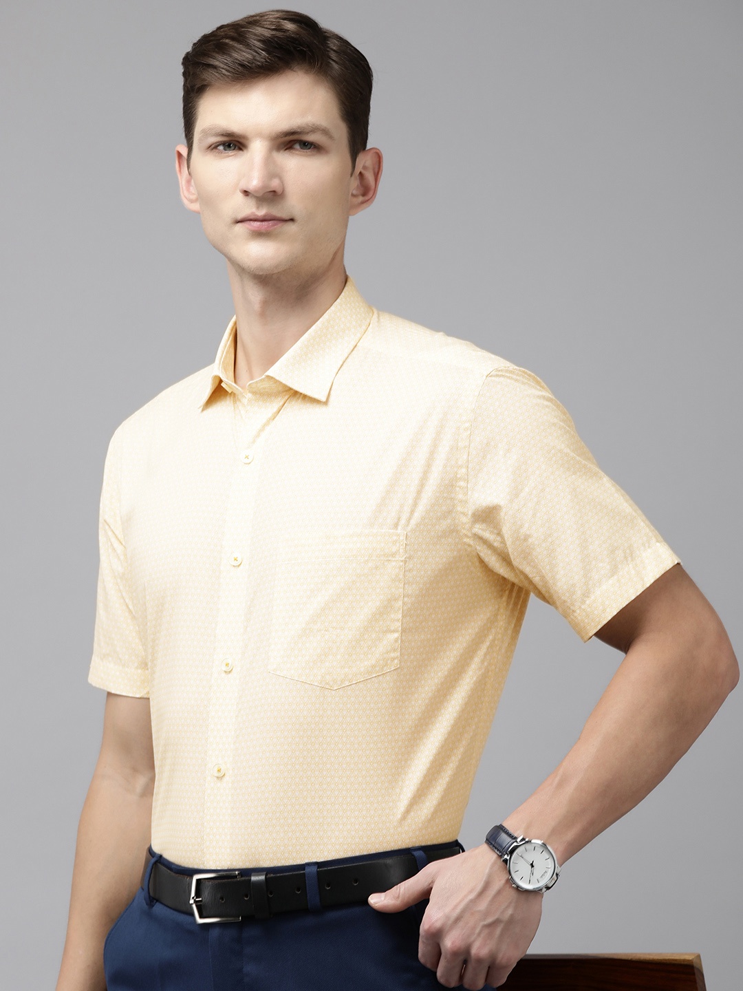 

Park Avenue Pure Cotton Printed Formal Shirt, Yellow