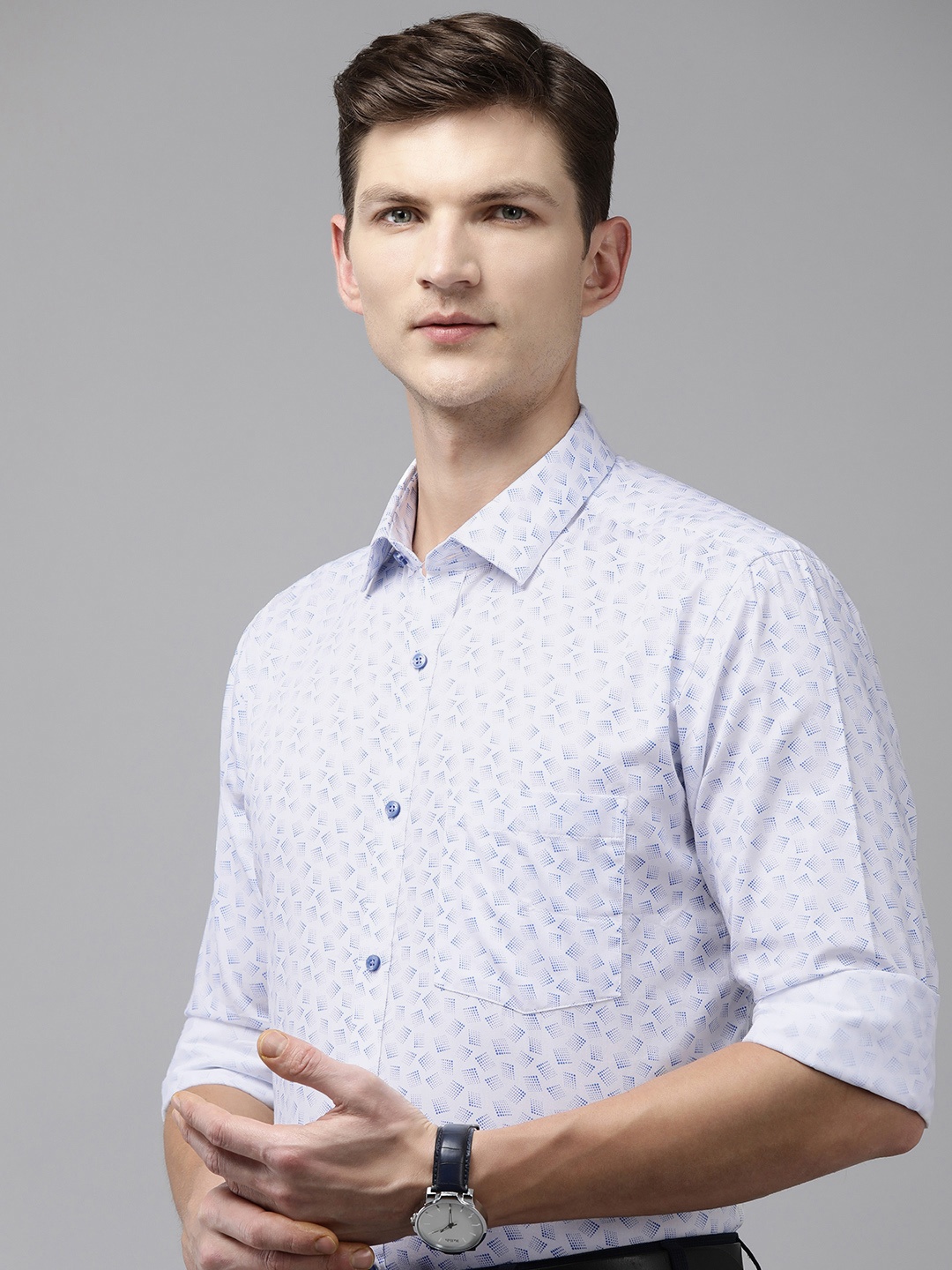 

Park Avenue Pure Cotton Slim Fit Geometric Printed Formal Shirt, White