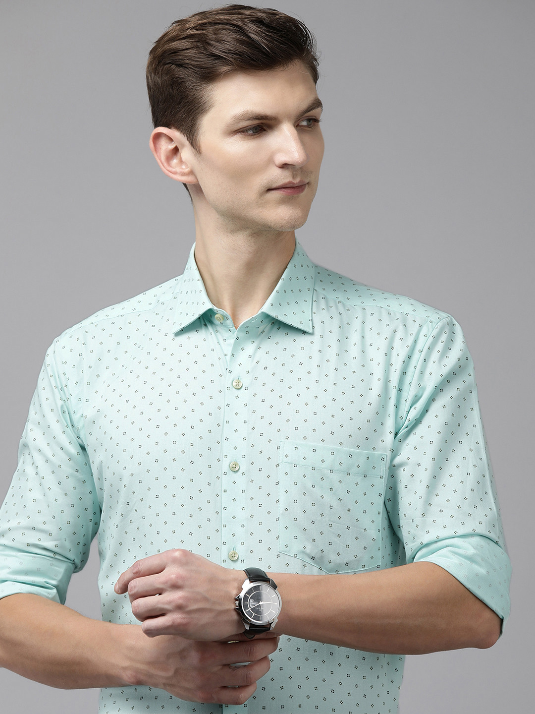

Park Avenue Men Slim Fit Printed Pure Cotton Formal Shirt, Sea green