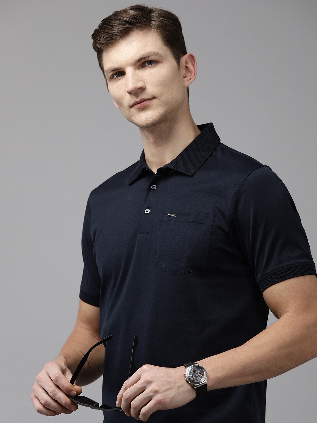 

Park Avenue Polo Collar Pure Cotton Slim Fit T-shirt, Navy blue