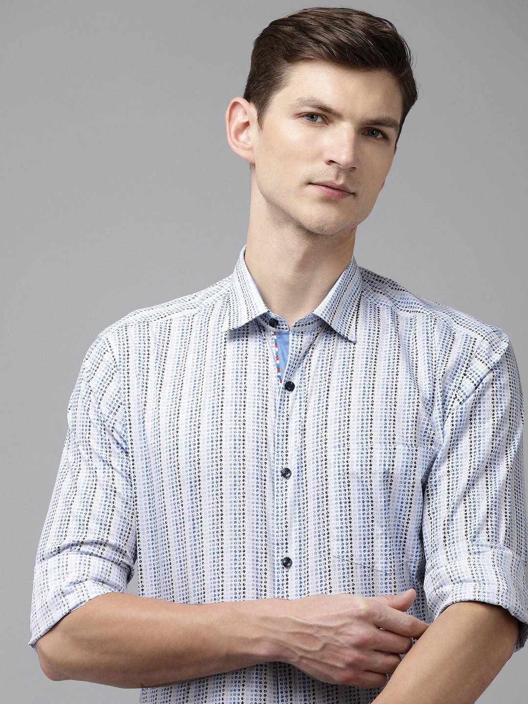

Park Avenue Pure Cotton Printed Formal Shirt, Blue