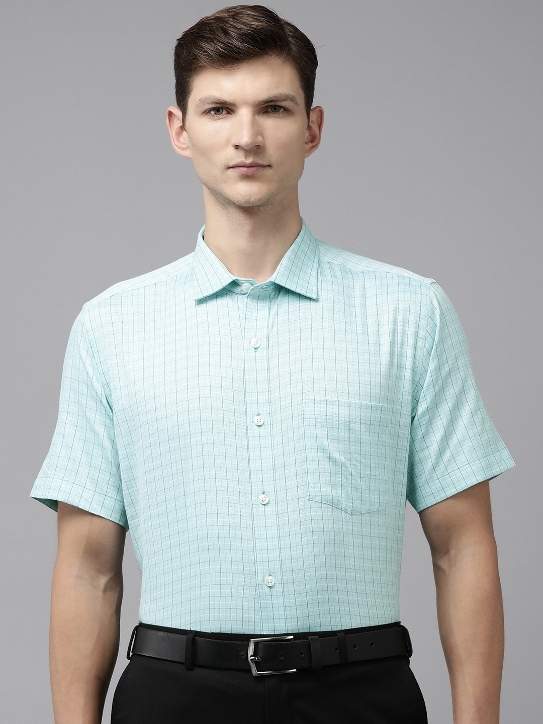 

Park Avenue Pure Cotton Checked Formal Shirt, Green