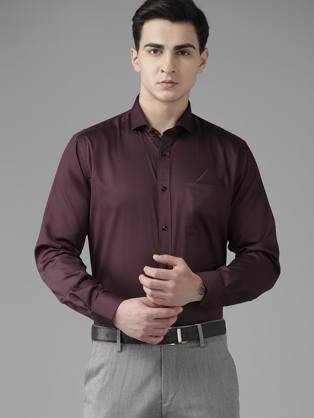 

Park Avenue Pure Cotton Formal Shirt with Handkerchief, Burgundy