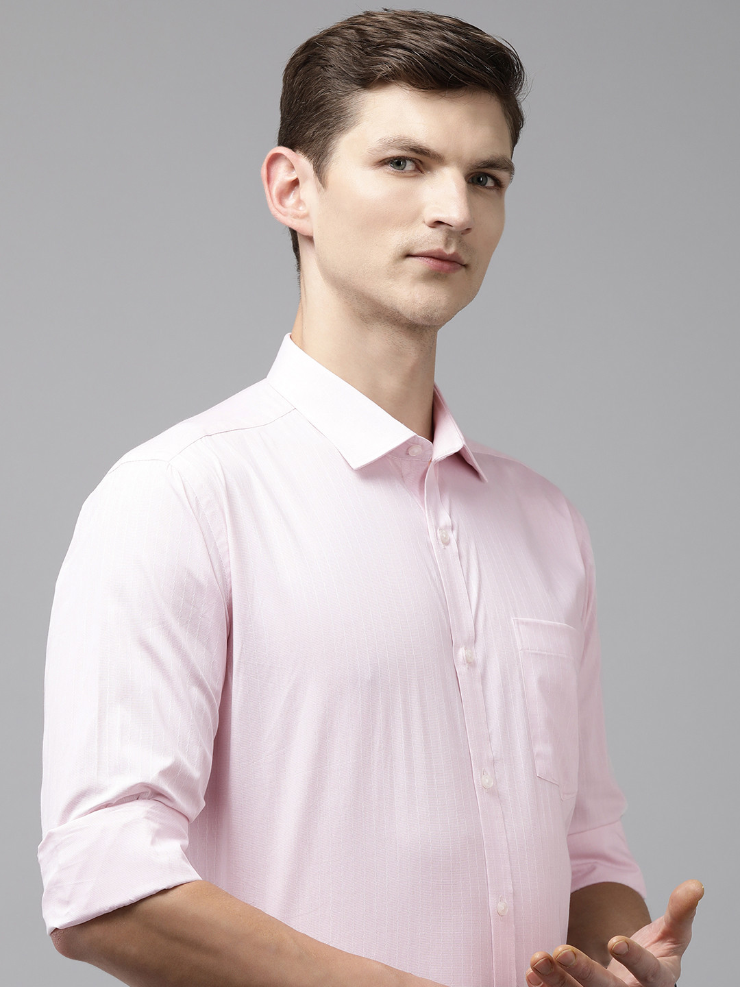 

Park Avenue Men Slim Fit Striped Pure Cotton Formal Shirt, Pink