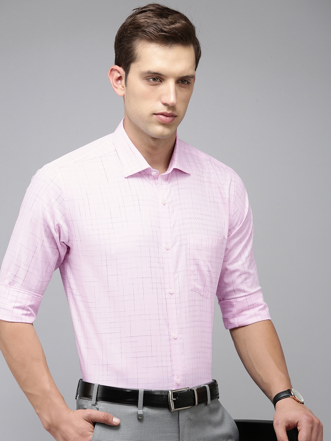 

Park Avenue Pure Cotton Slim Fit Checked Formal Shirt, Pink