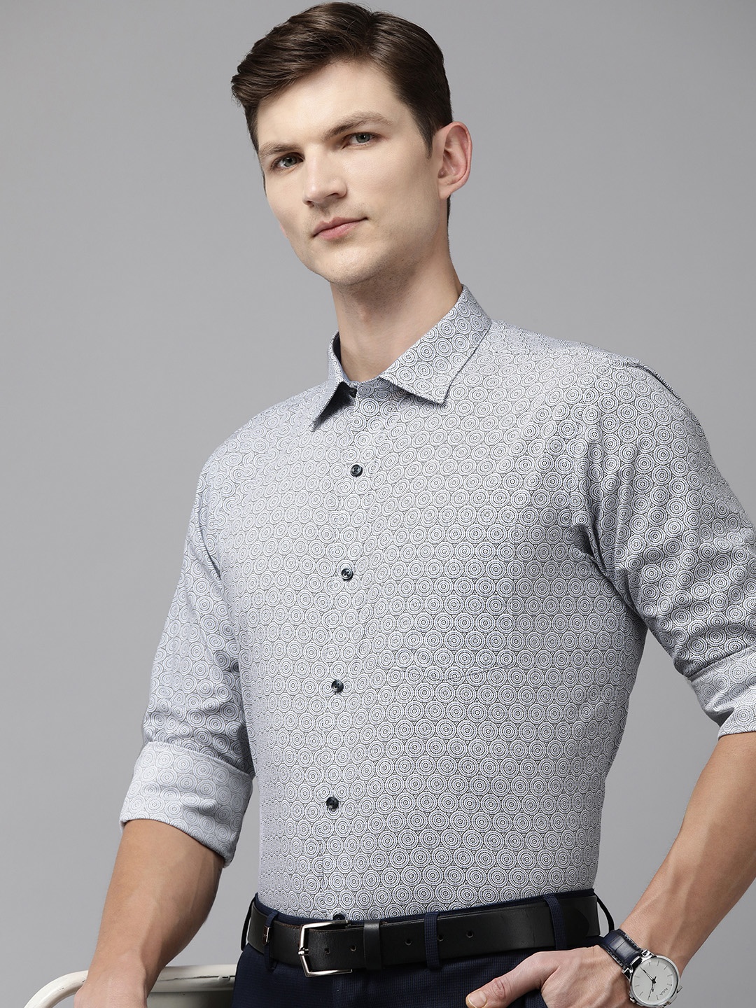 

Park Avenue Slim Fit Geometric Printed Pure Cotton Formal Shirt, Blue