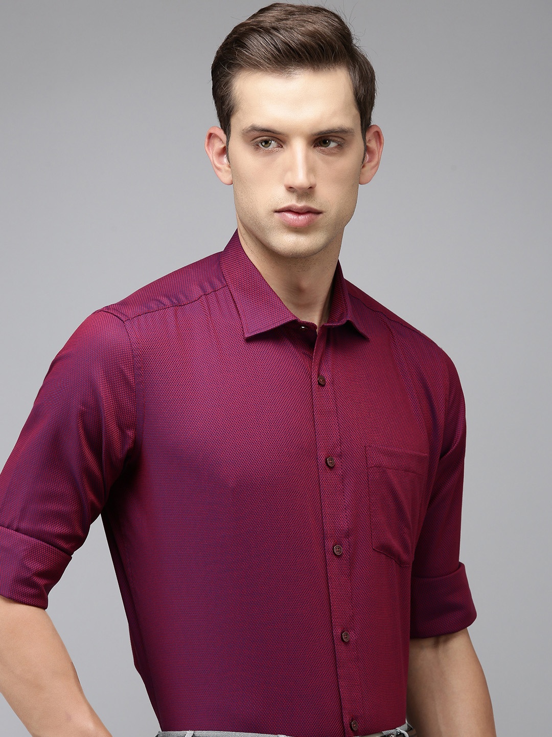 

Park Avenue Pure Cotton Self Design Textured Formal Shirt, Maroon