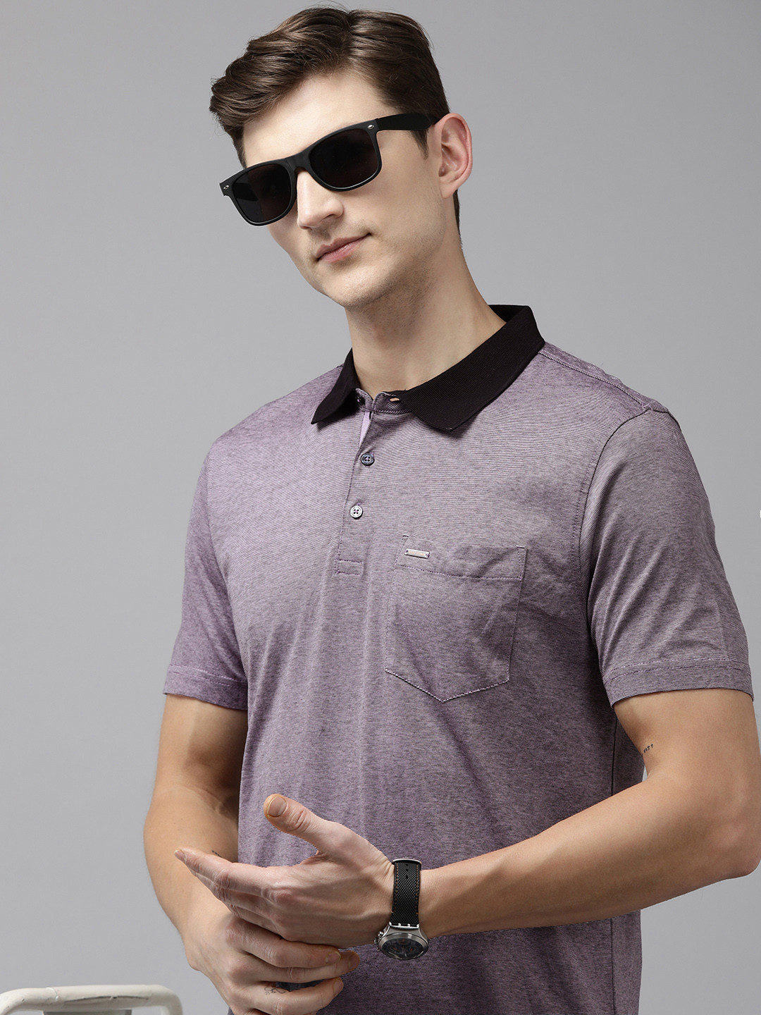 

Park Avenue Pure Cotton Polo Collar Pocket Slim Fit T-shirt, Grey
