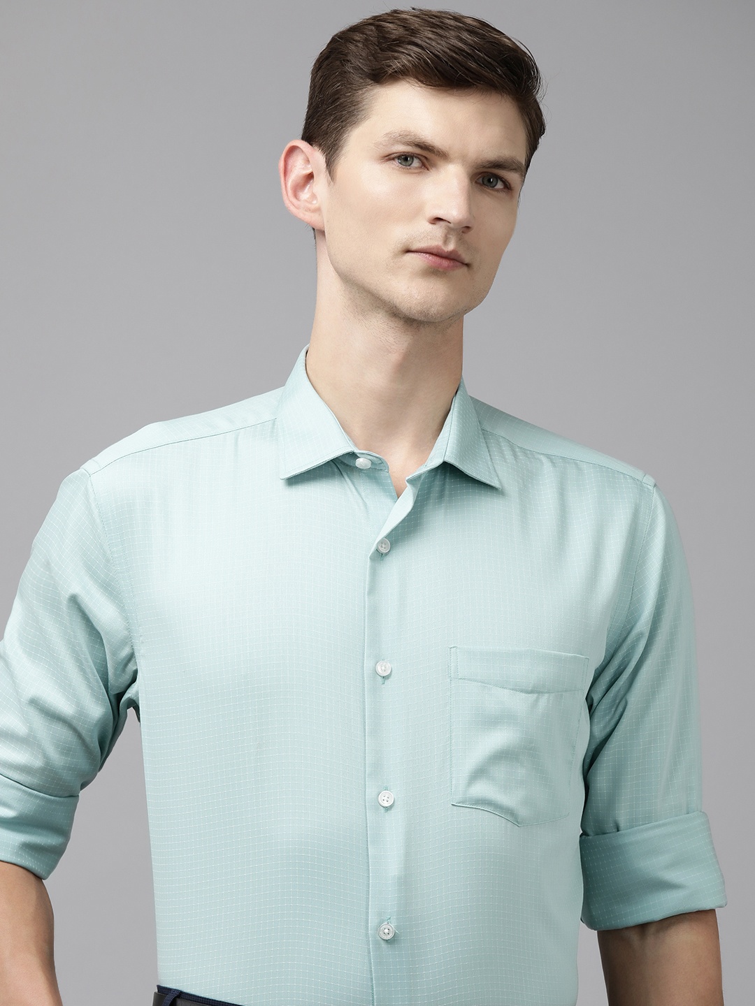 

Park Avenue Men Grid Tattersall Checked Pure Cotton Formal Shirt, Sea green