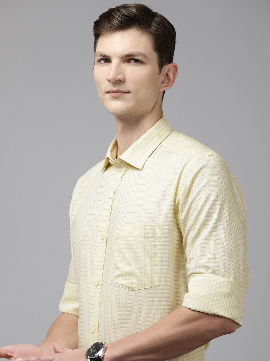 

Park Avenue Men Grid Tattersall Checked Pure Cotton Formal Shirt, Yellow