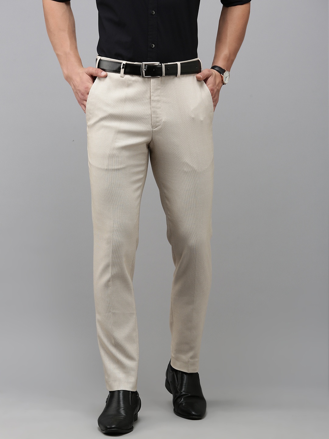 

Park Avenue Men Self Design Formal Trousers, Beige