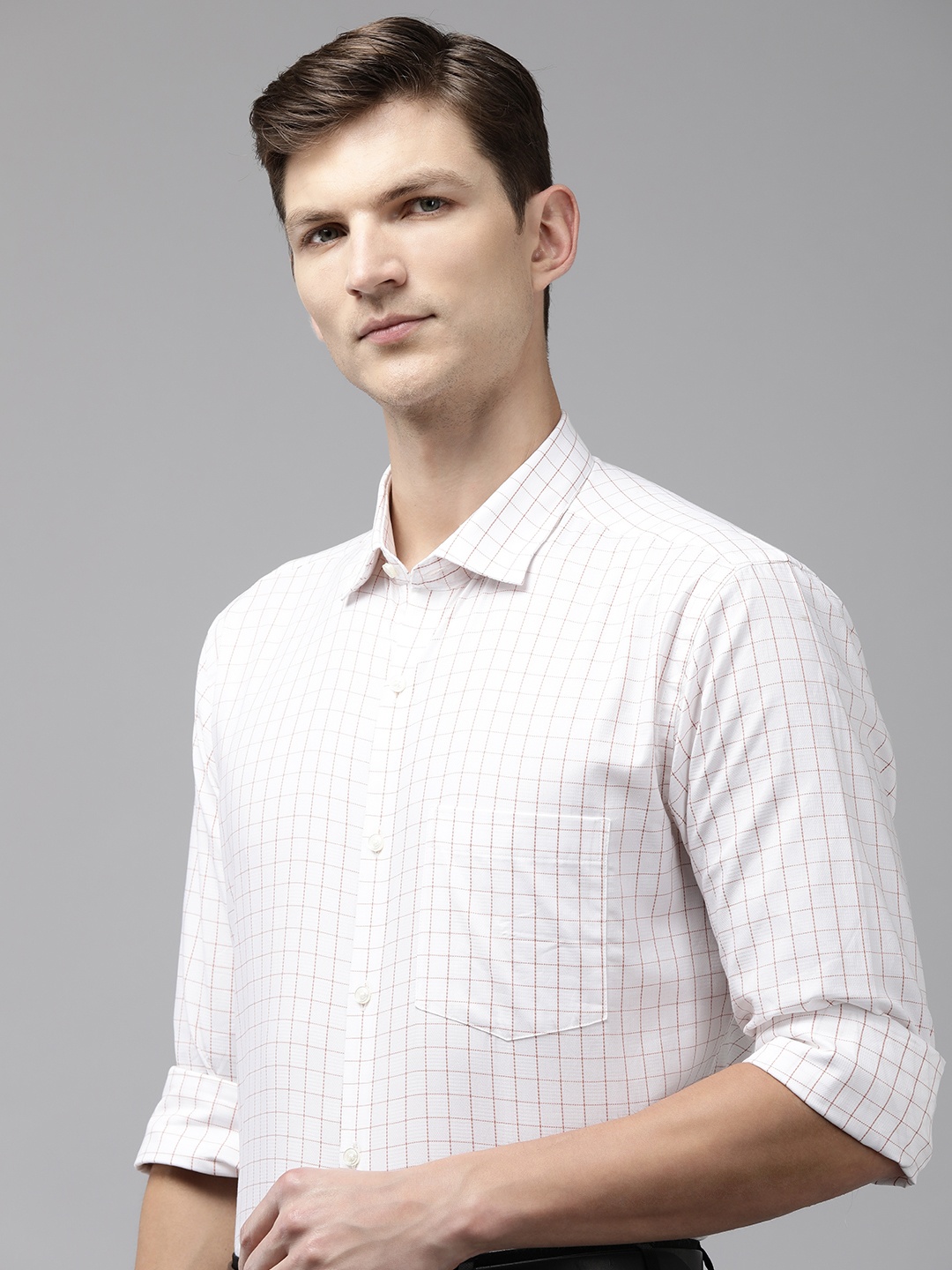 

Park Avenue Men Slim Fit Grid Tattersall Checked Pure Cotton Formal Shirt, White