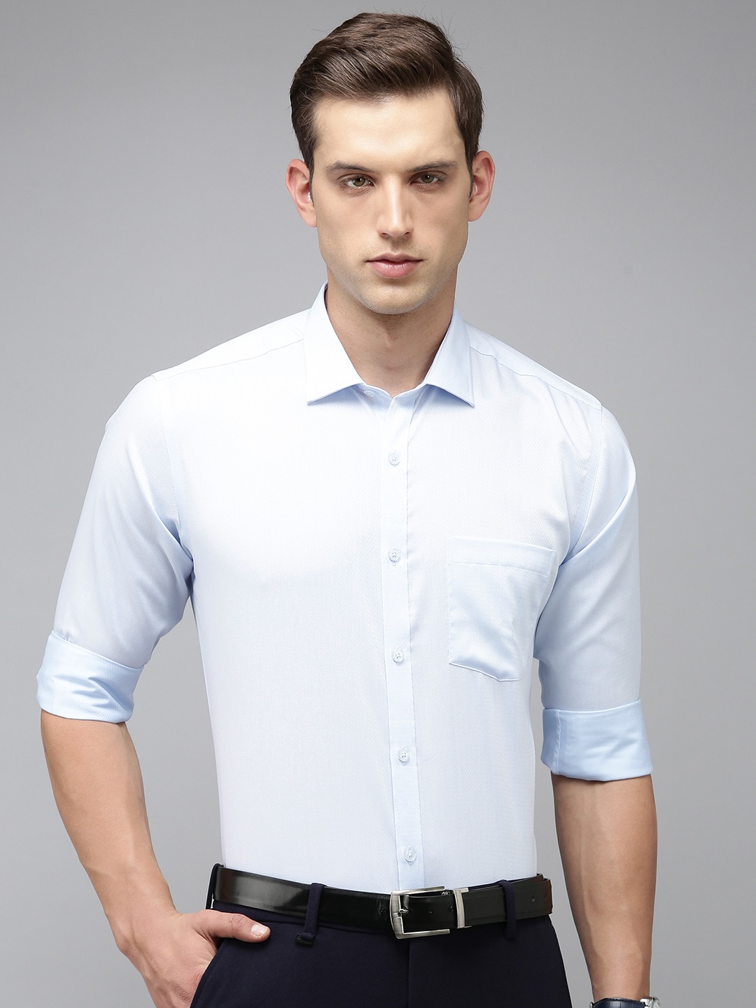 

Park Avenue Self Design Slim Fit Pure Cotton Formal Shirt, Blue