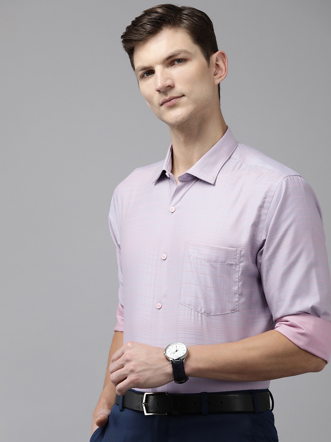 

Park Avenue Men Pure Cotton Slim Fit Checked Formal Shirt, Mauve