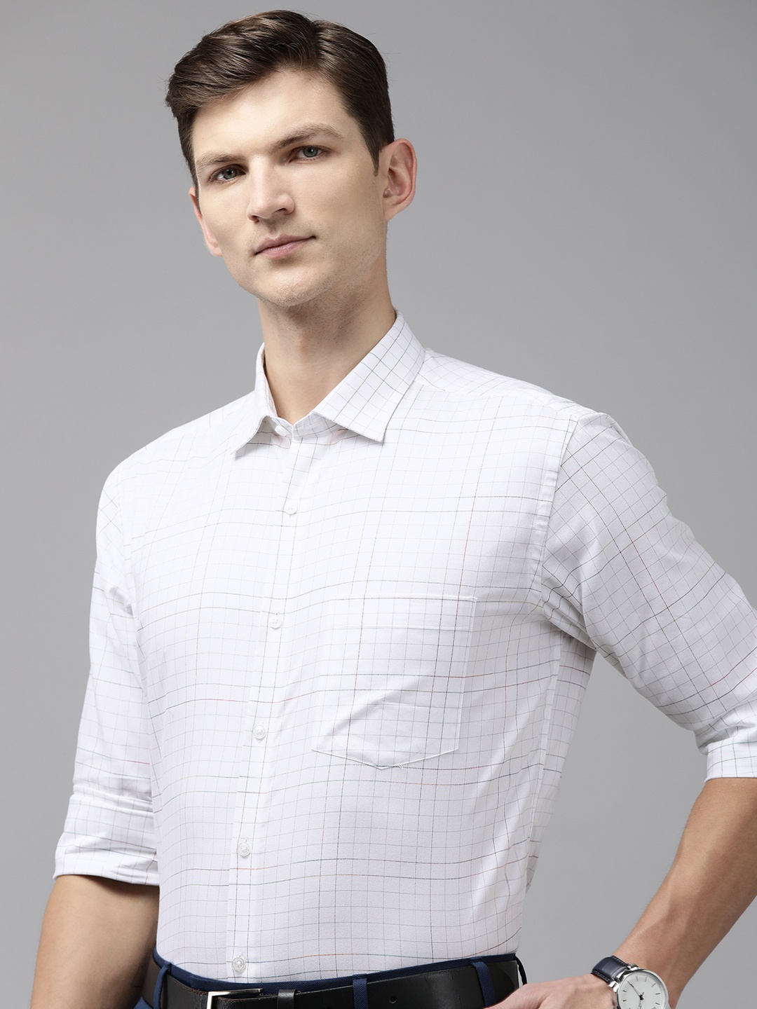 

Park Avenue Slim Fit Checked Pure Cotton Formal Shirt, White