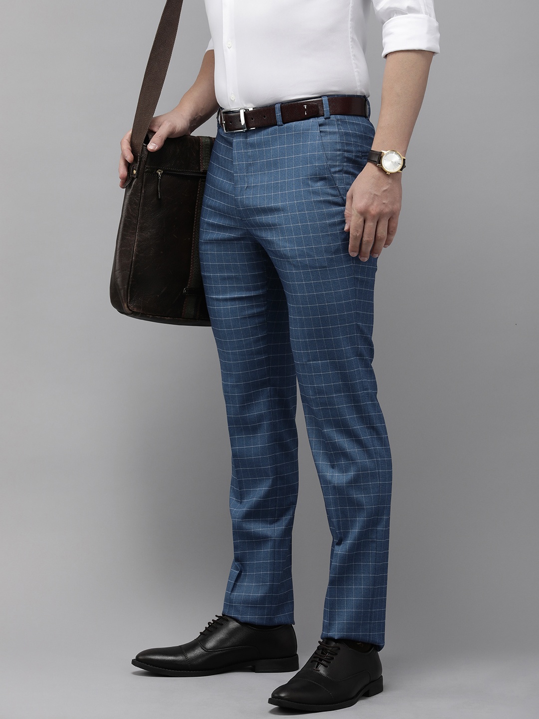 

Park Avenue Men Checked Super Slim Fit Formal Trousers, Blue