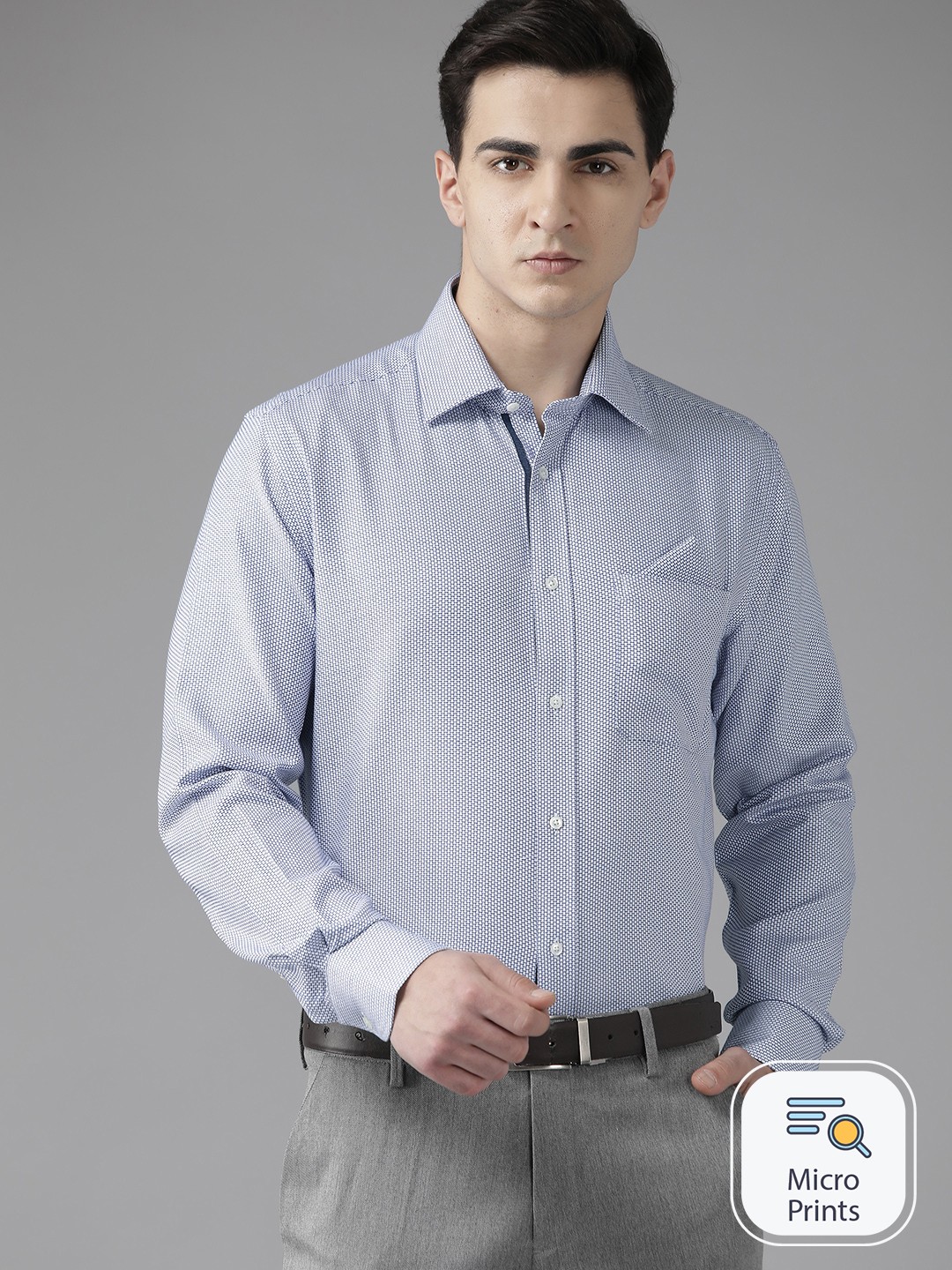 

Park Avenue Pure Cotton Checked Formal Shirt with Handkerchief, Blue