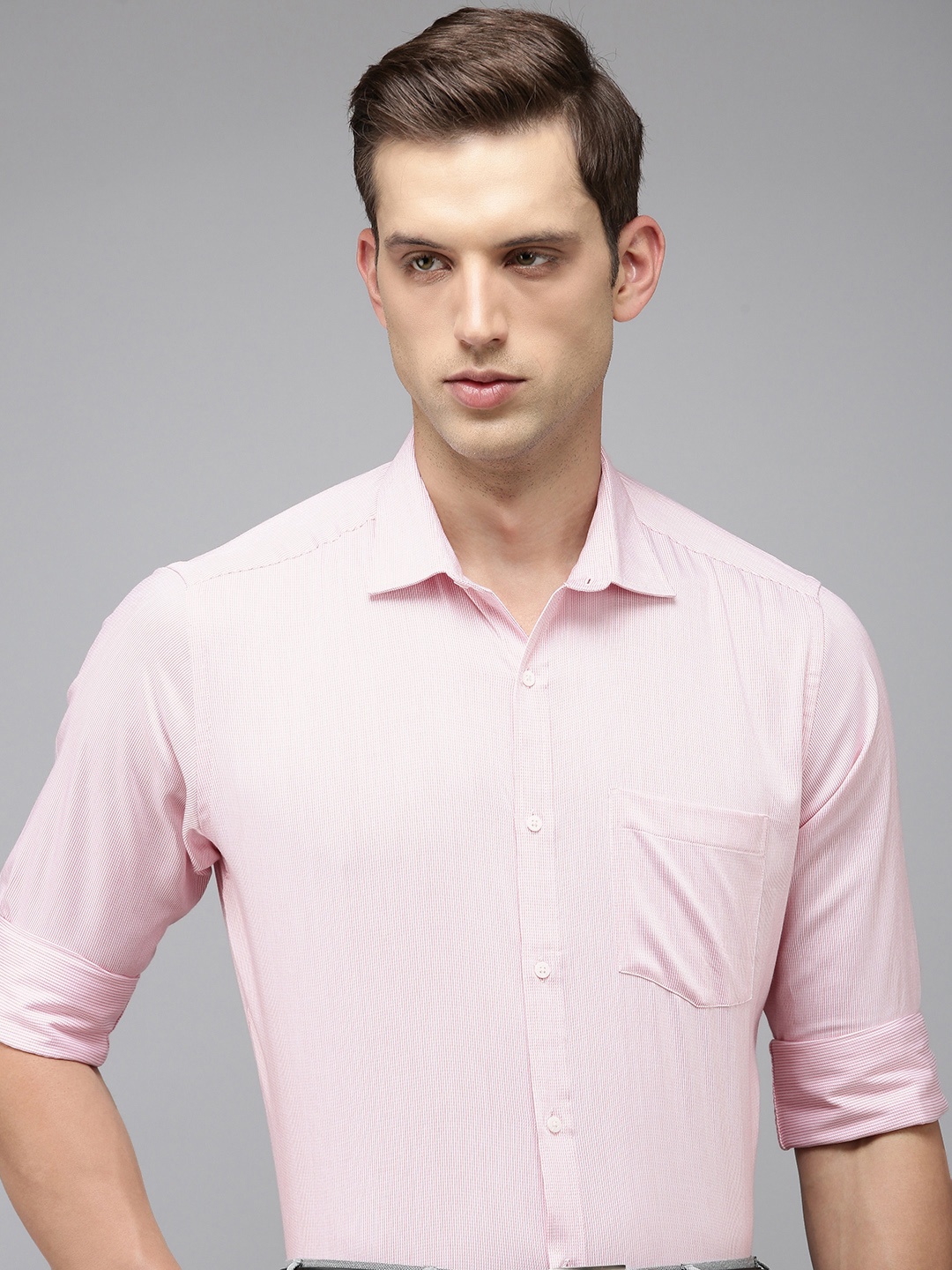 

Park Avenue Pure Cotton Self Design Slim Fit Textured Formal Shirt, Red