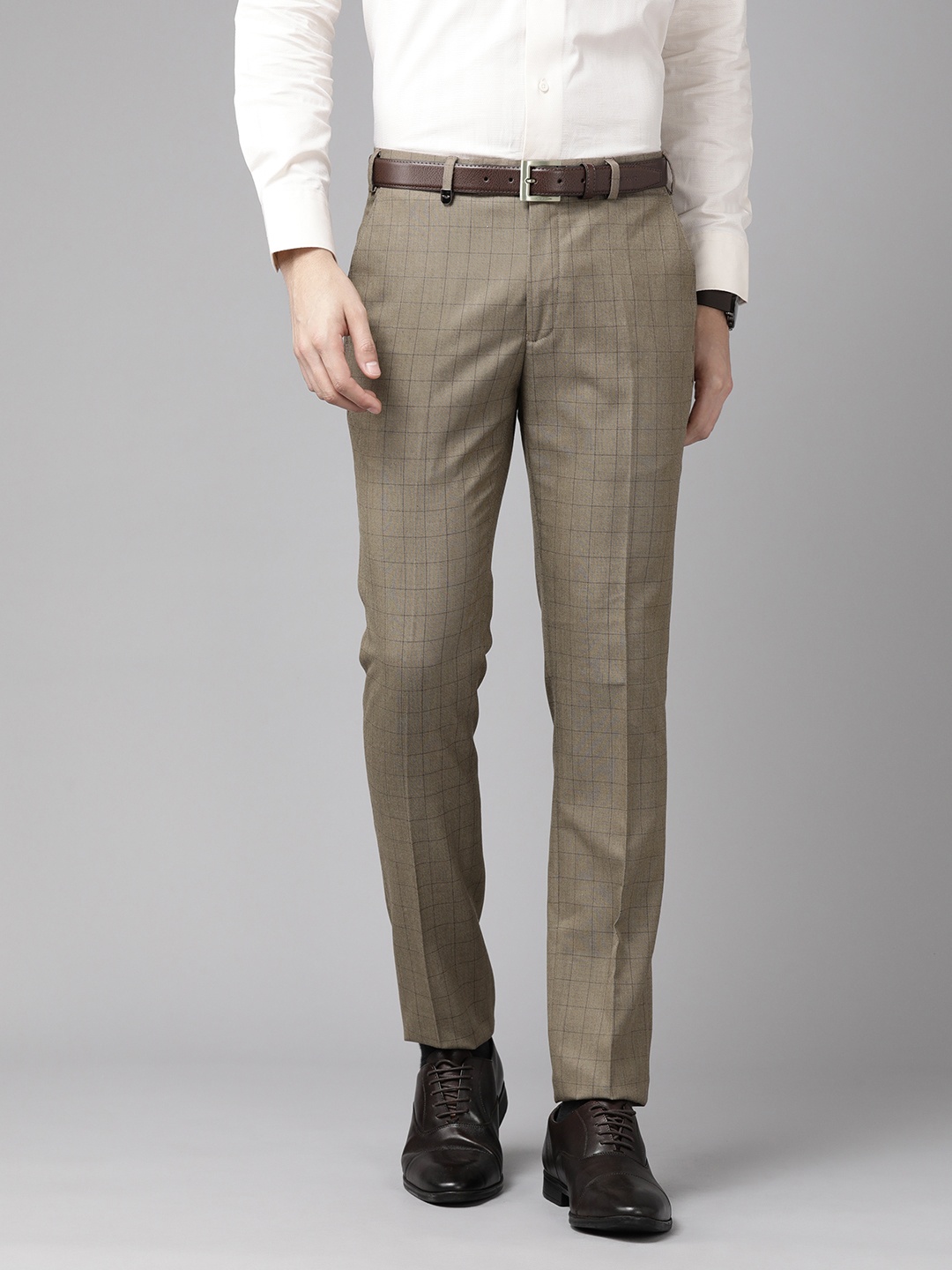 

Park Avenue Men Checked Super Slim Fit Formal Trousers, Brown