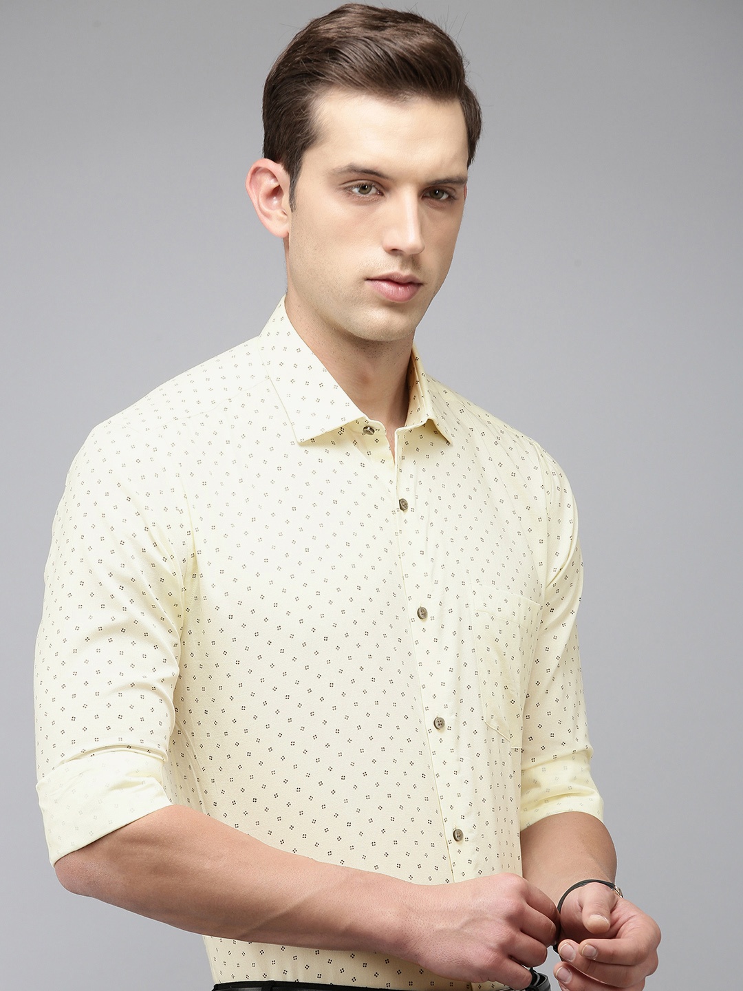 

Park Avenue Men Pure Cotton Slim Fit Printed Formal Shirt, Yellow
