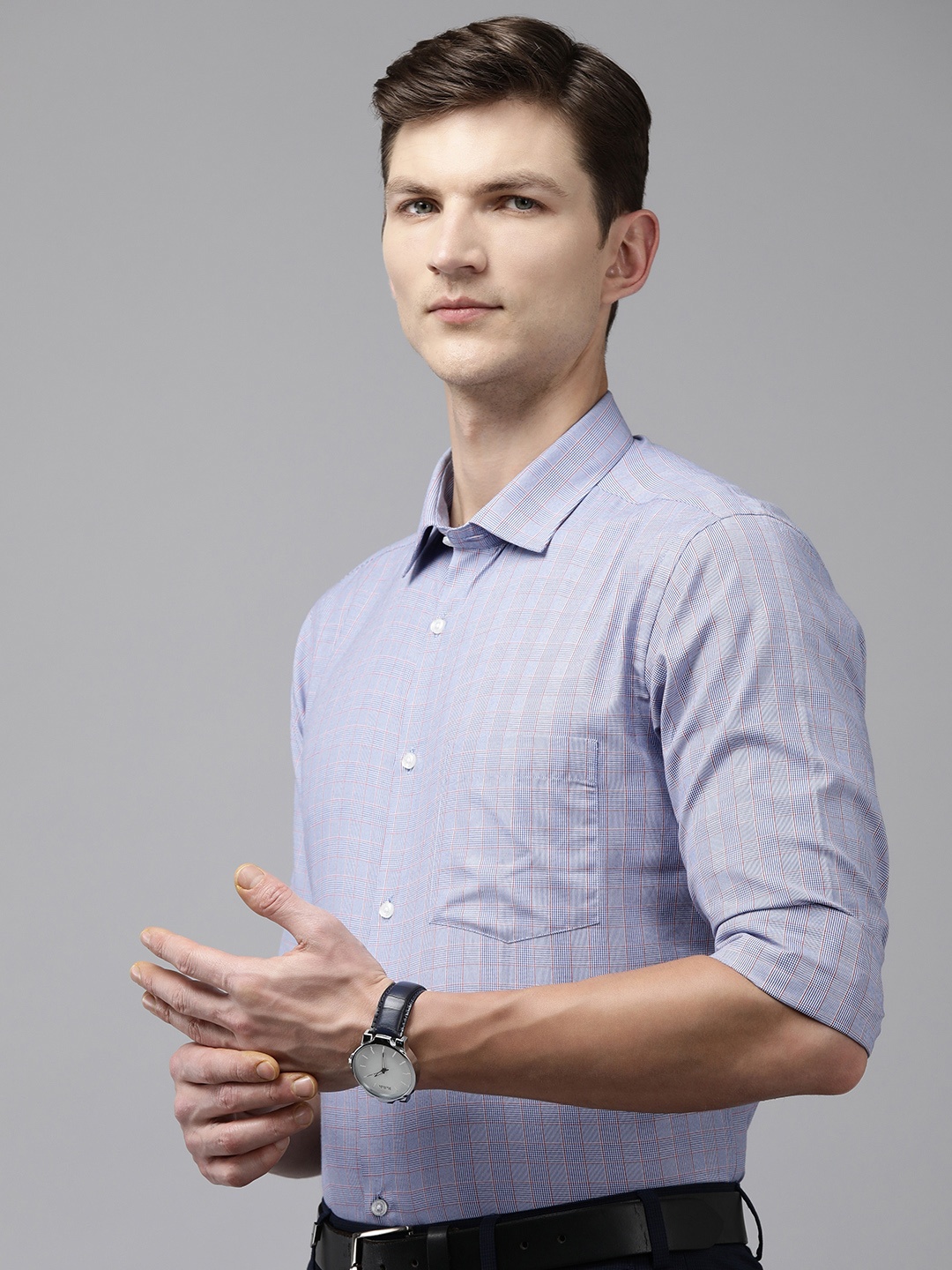 

Park Avenue Long Sleeves Slim Fit Checked Formal Shirt, Blue