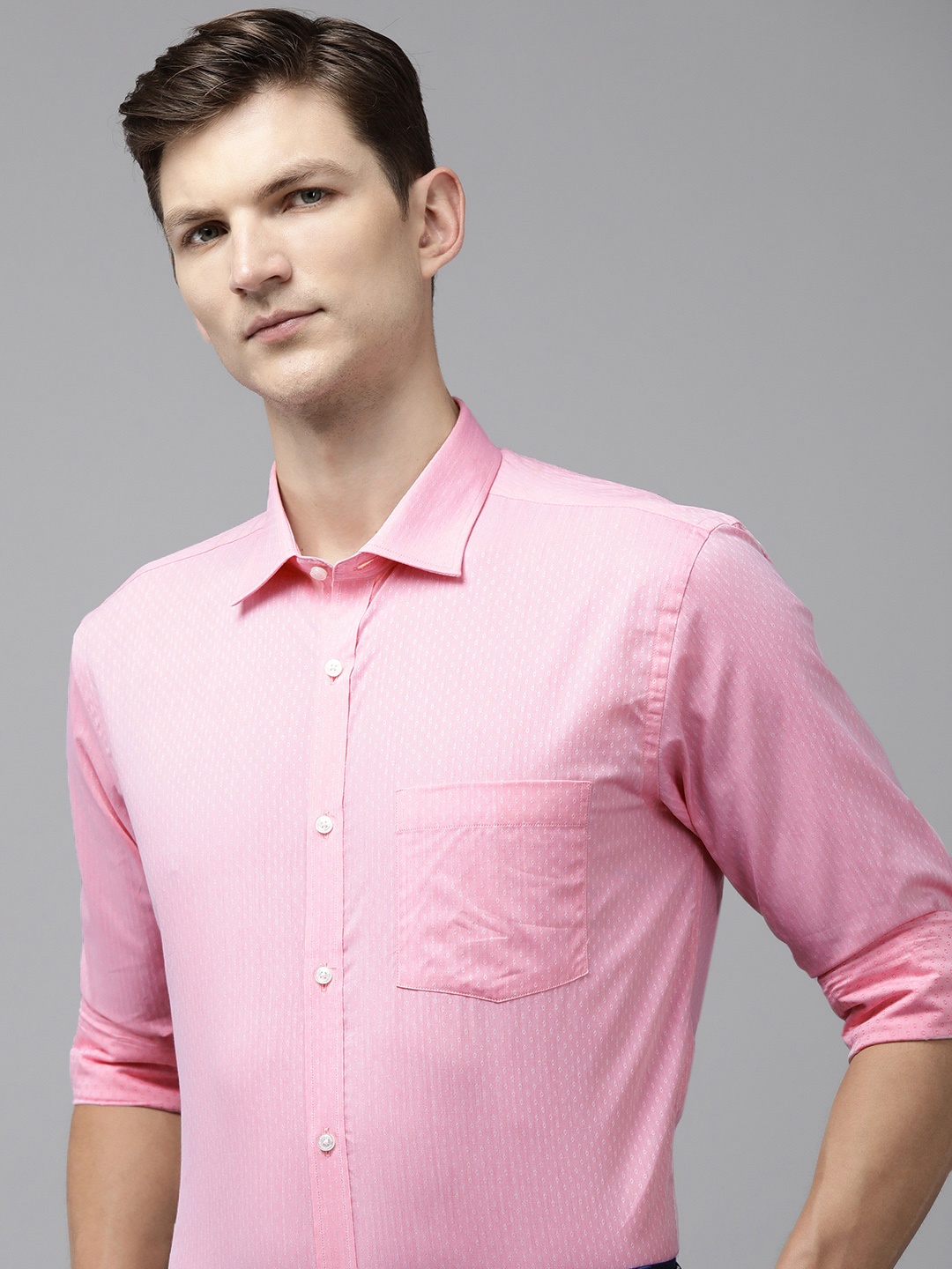 

Park Avenue Pure Cotton Self Design Textured Slim Fit Formal Shirt, Pink