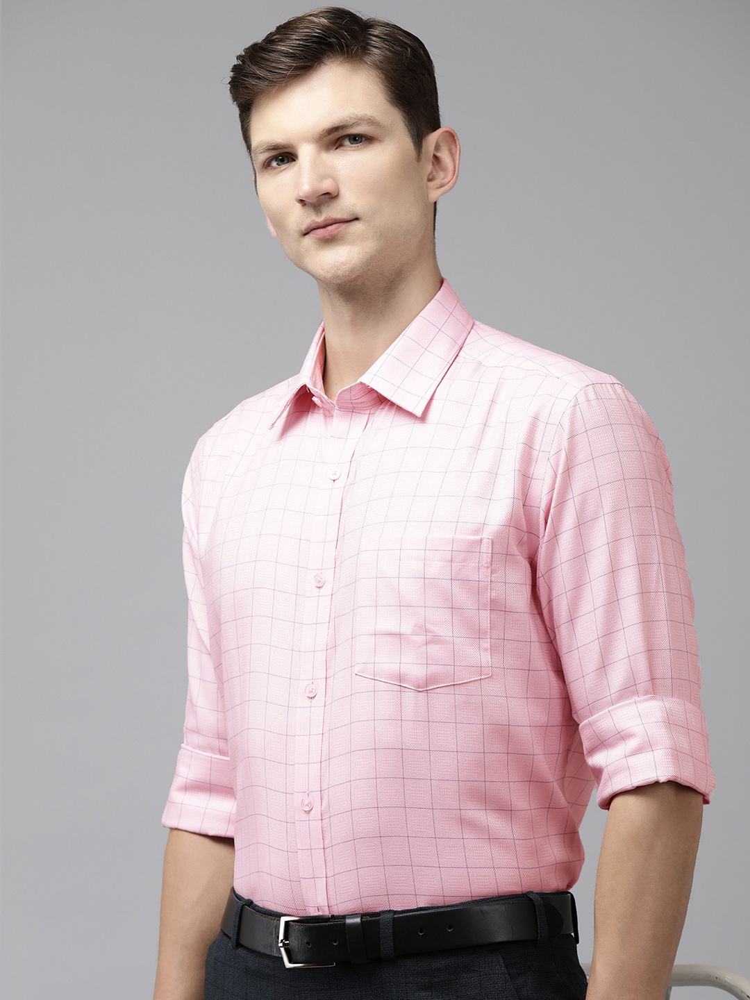 

Park Avenue Pure Cotton Windowpane Checked Formal Shirt, Pink