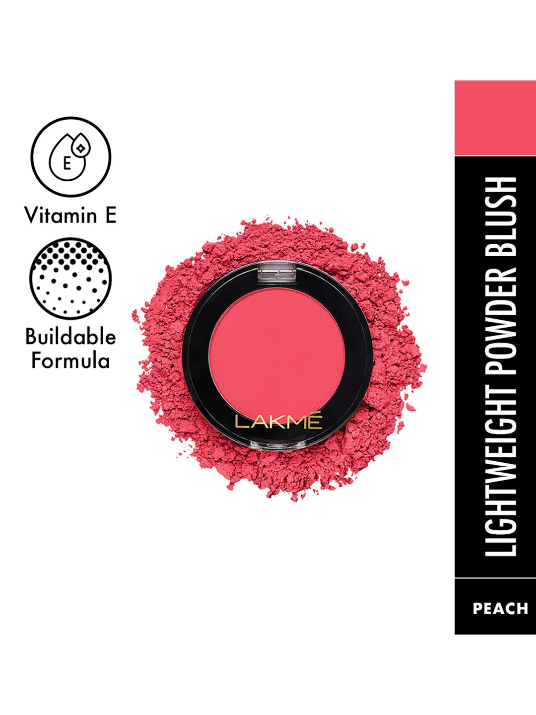 

Lakme Face It Lightweight Powder Blush with Vitamin E 4 g - Peppy Peach B4, Red