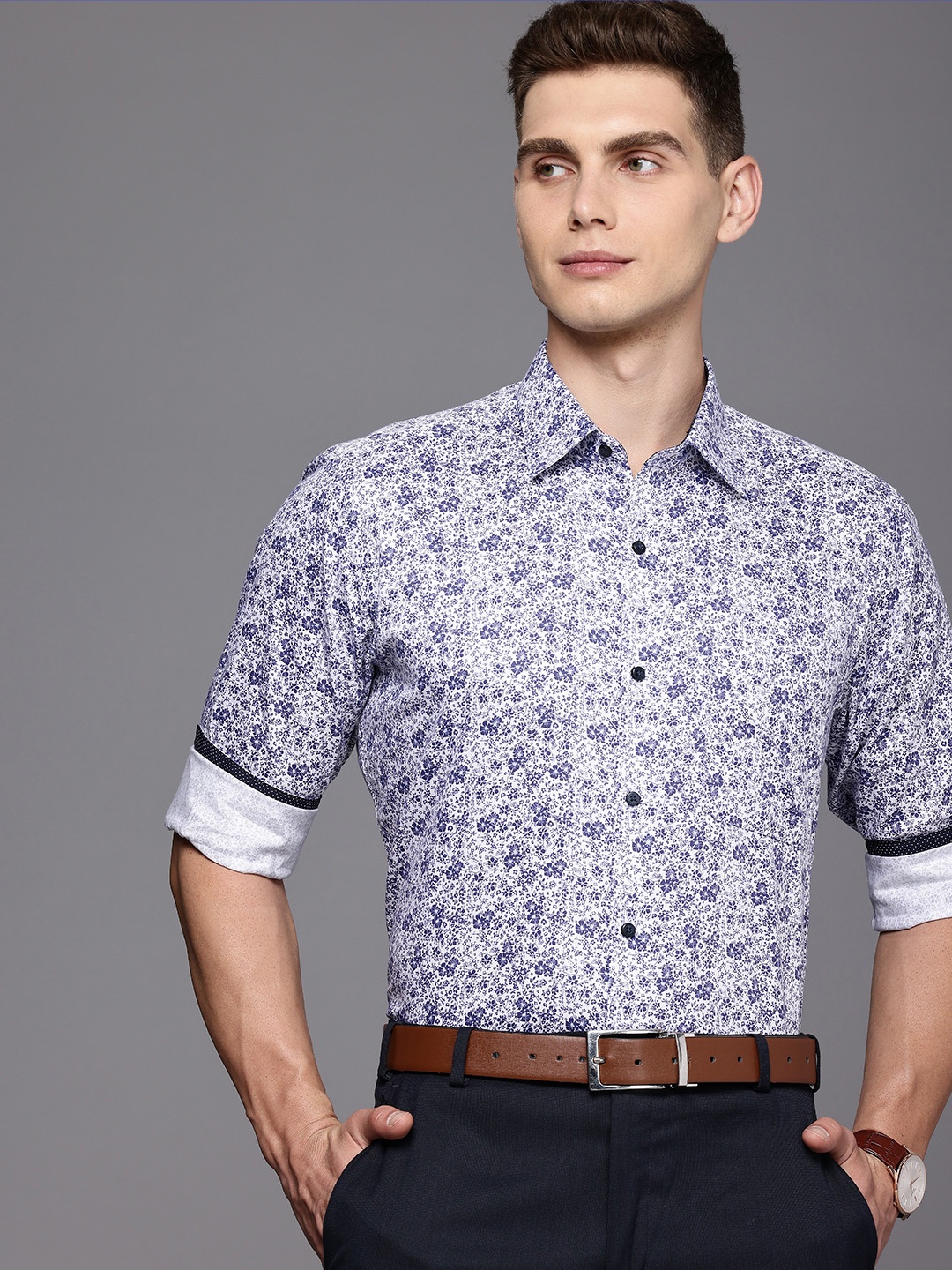 

Raymond Pure Cotton Contemporary Fit Floral Printed Formal Shirt, White