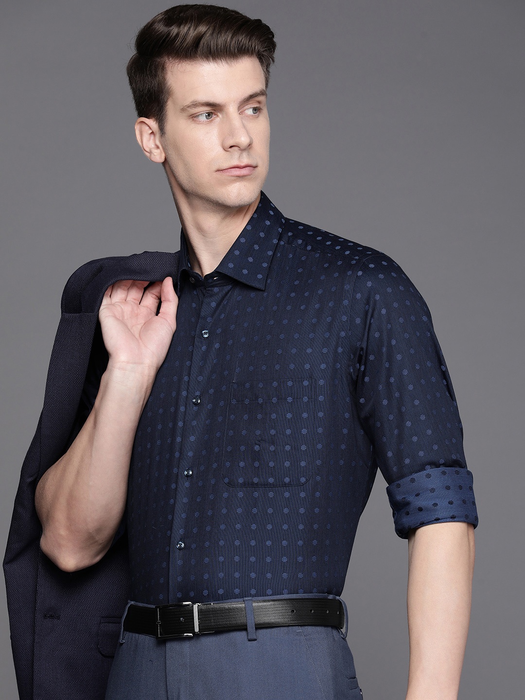 

Raymond Self Design Pure Cotton Formal Shirt, Navy blue