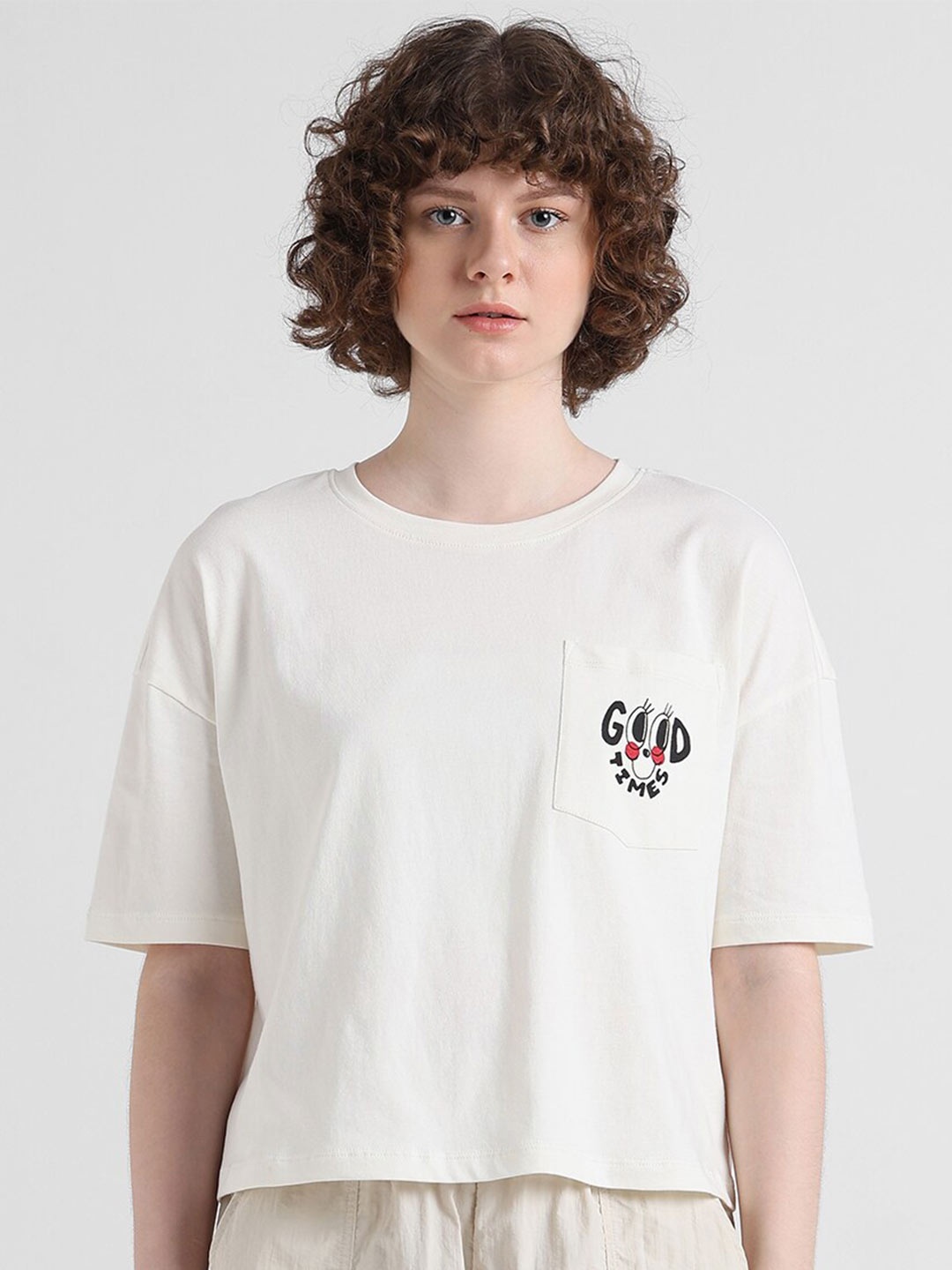 

ONLY Typography Printed Round Neck Pure Cotton T-shirt, White